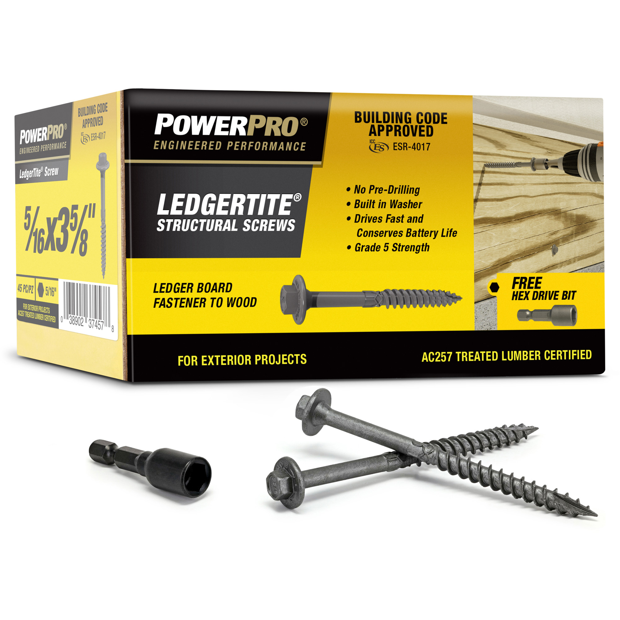 Power Pro Gray Ledger-Tite Structural Screws (5/16 in. x 3-5/8 in.) - 45 pc