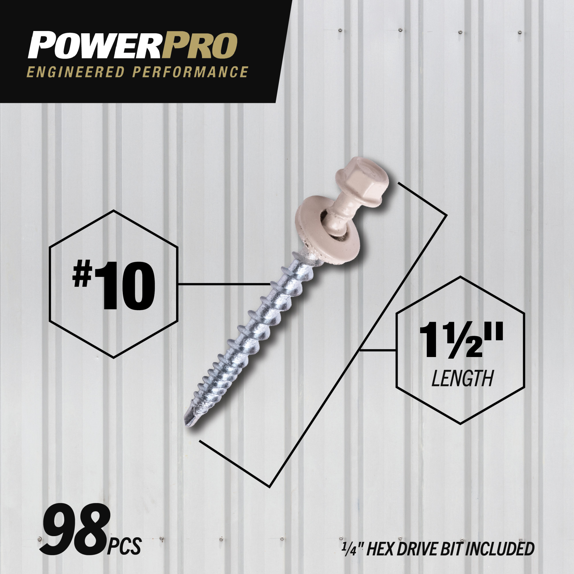 Power Pro Ivory Self Drilling Metal-to-Wood Roofing Screws (#10 x 1-1/2 in.)-98 pc