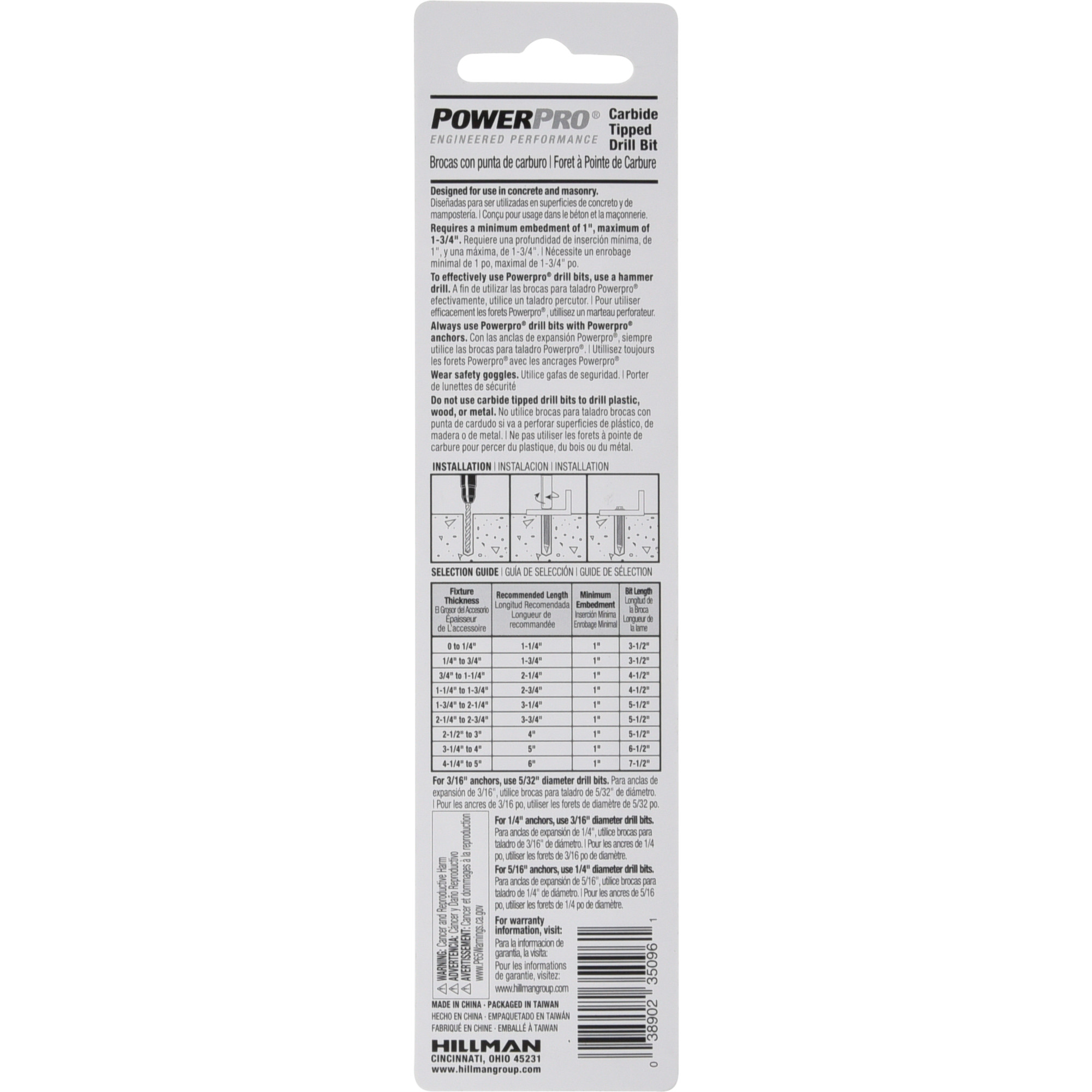 Power Pro Carbide Tip Drill Bit (3/16 in. x 5-1/2 in.) - 1 pc