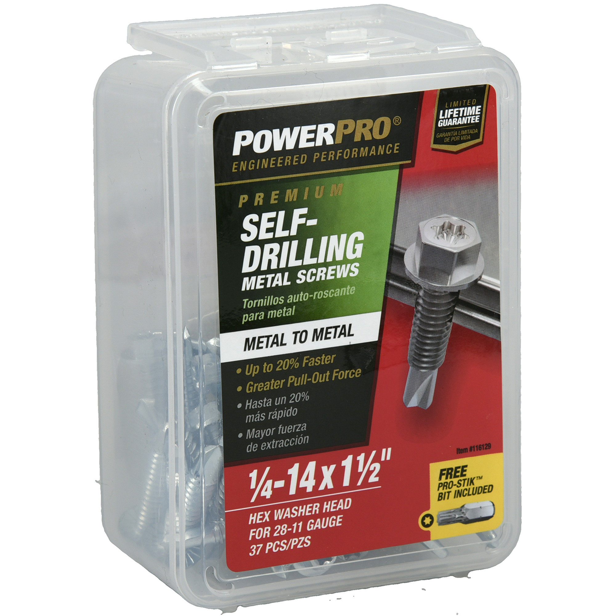 Power Pro Premium Hex Zinc Self-Drilling Screws (1/4 in.-14 x 1-1/2 in.) - 37 pc