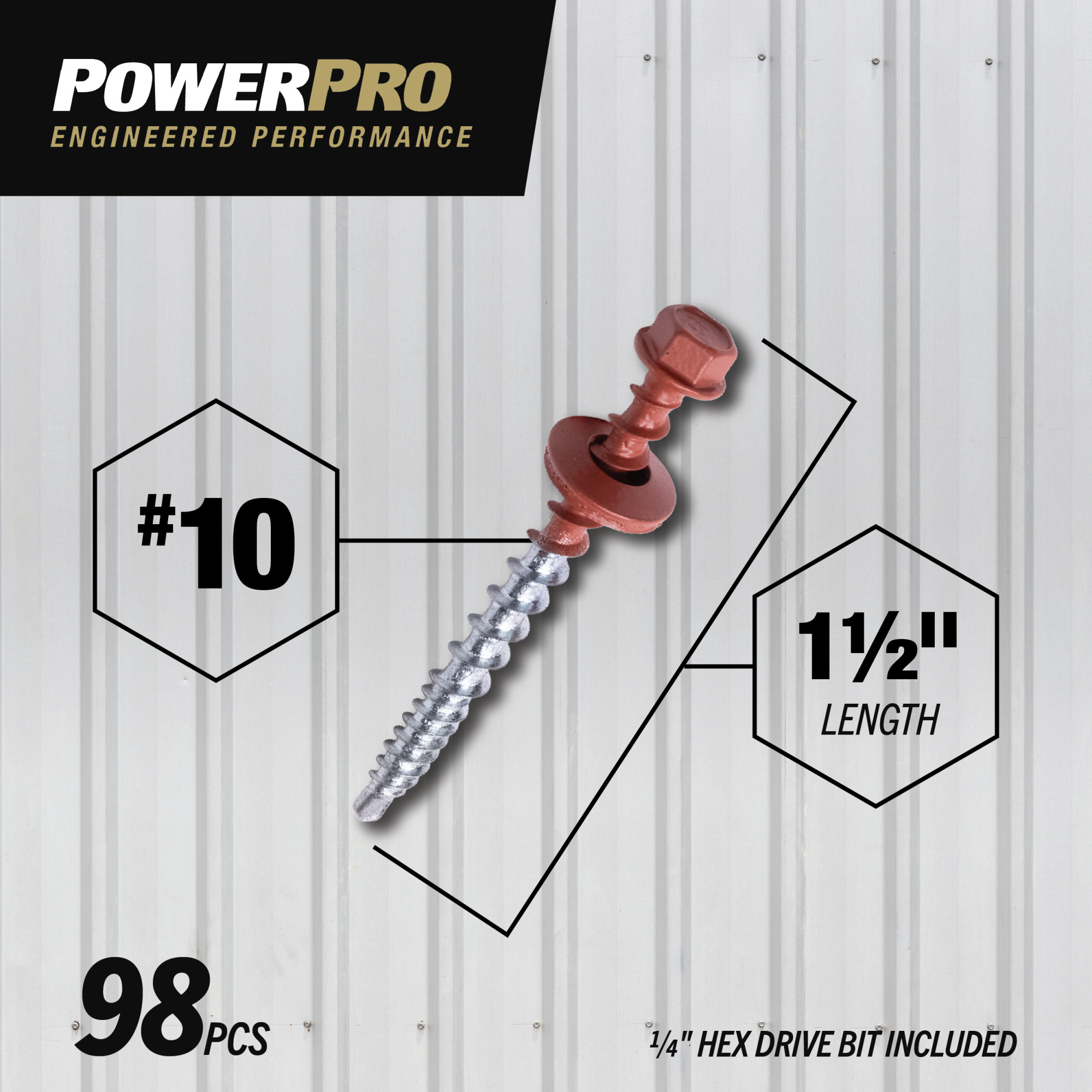 Power Pro Red Self Drilling Metal-to-Wood Roofing Screws (#10 x 1-1/2 in.) - 98 pc