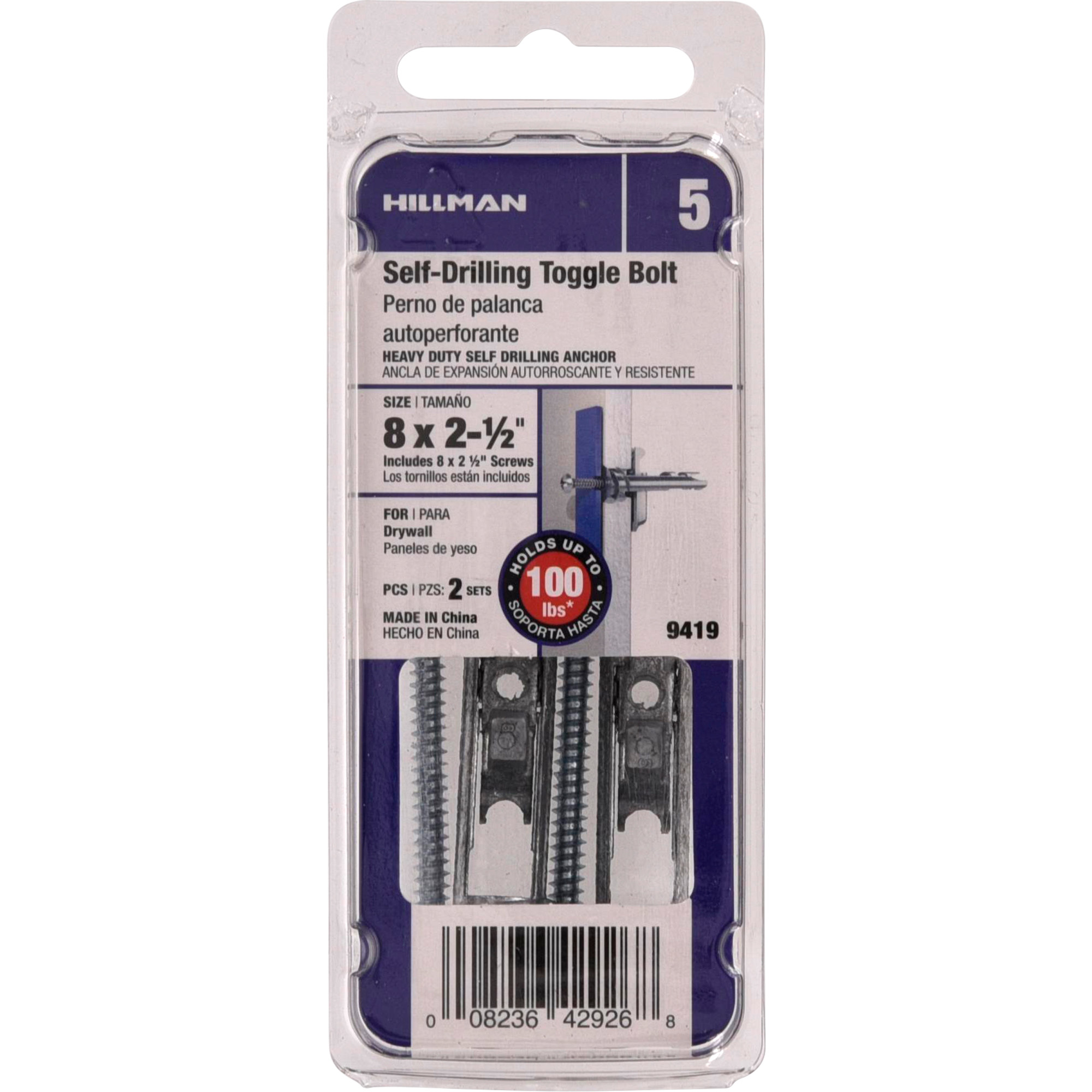 Hillman Self-Drilling Toggle Bolts w/#8 x 2-1/2 in. Screws - 2 pc