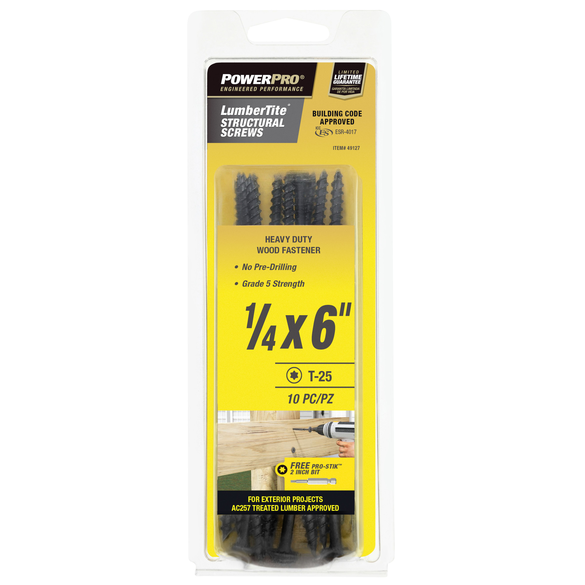 Power Pro Black Lumber-Tite Structural Screws (1/4 in. x 6 in.) - 10 pc