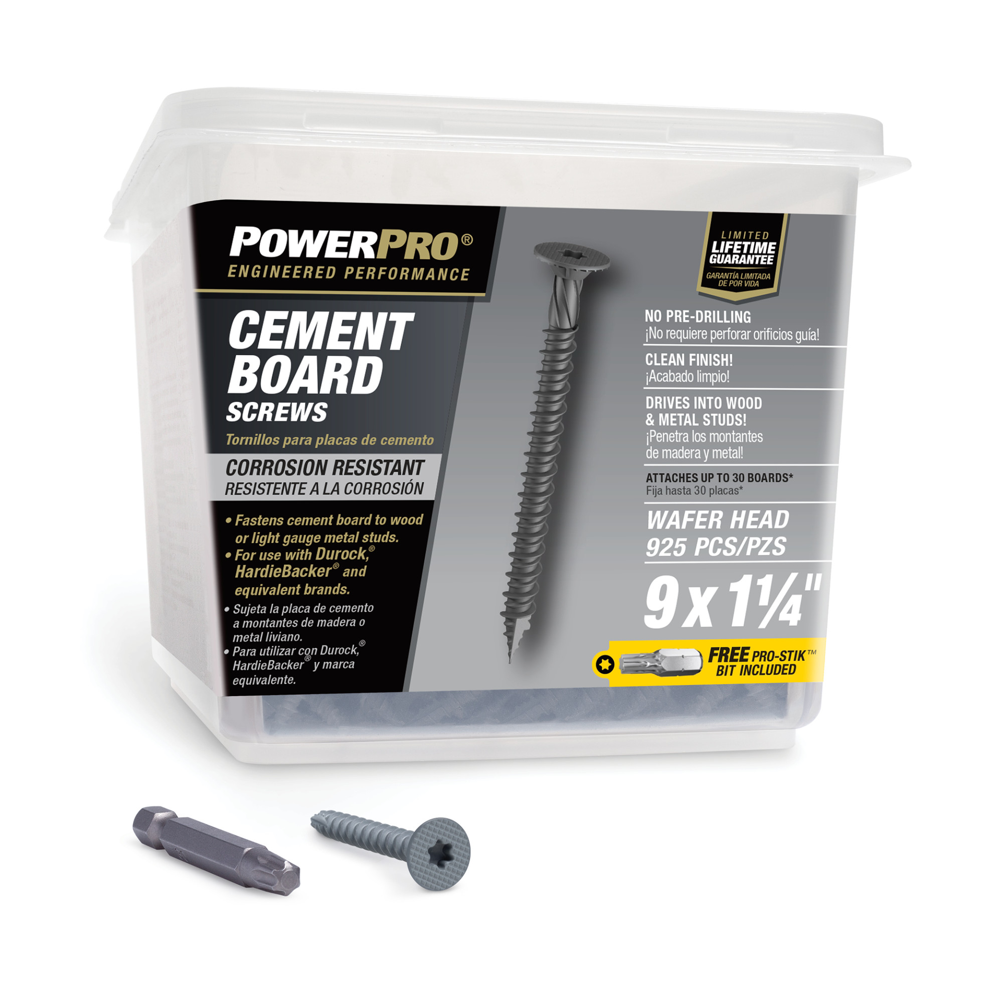 Power Pro Gray Wafer-Head Cement Board Screws (#9 x 1-1/4 in.) - 925 pc