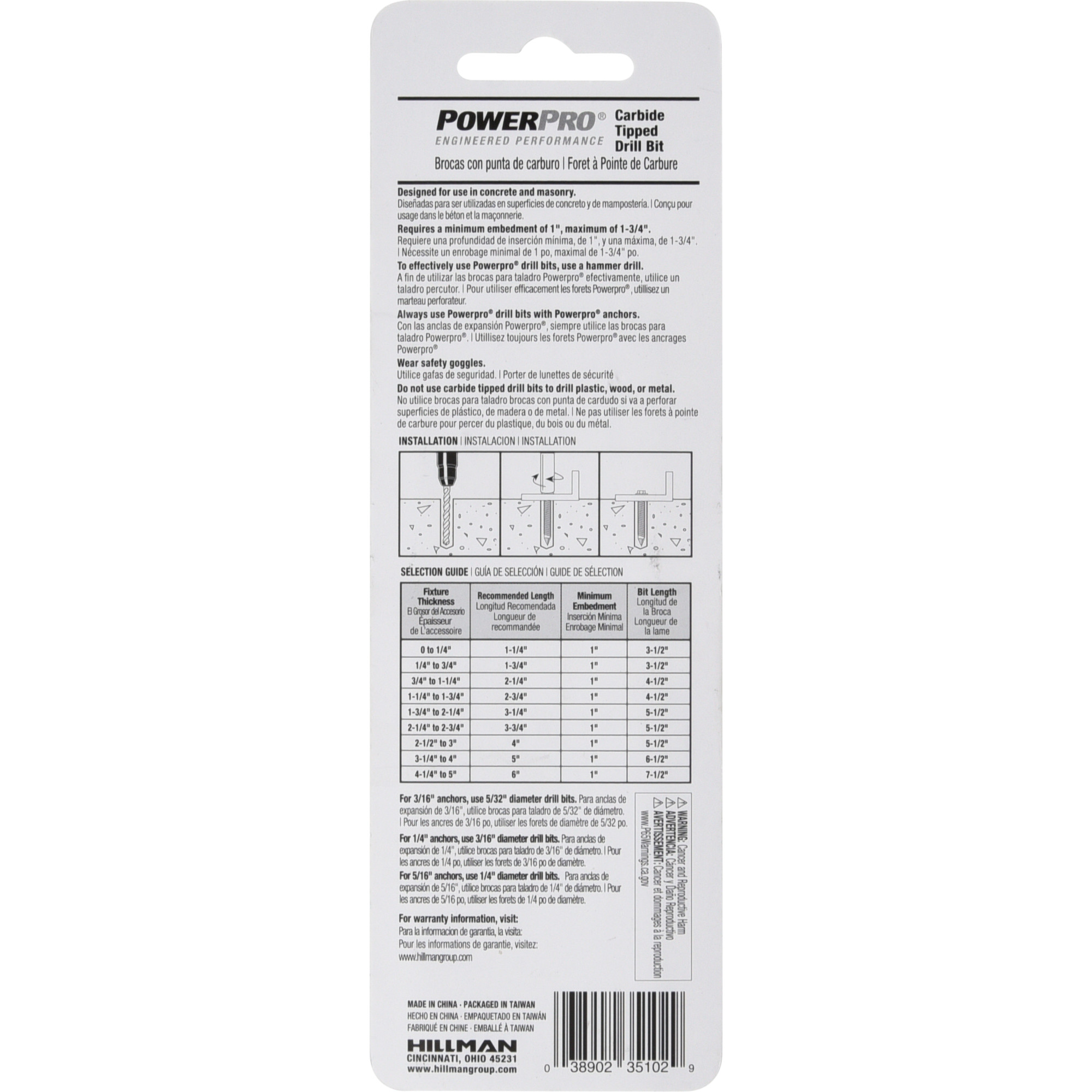 Power Pro Carbide Tip Drill Bit (5/32 in. x 4-1/2 in.) - 4 pc