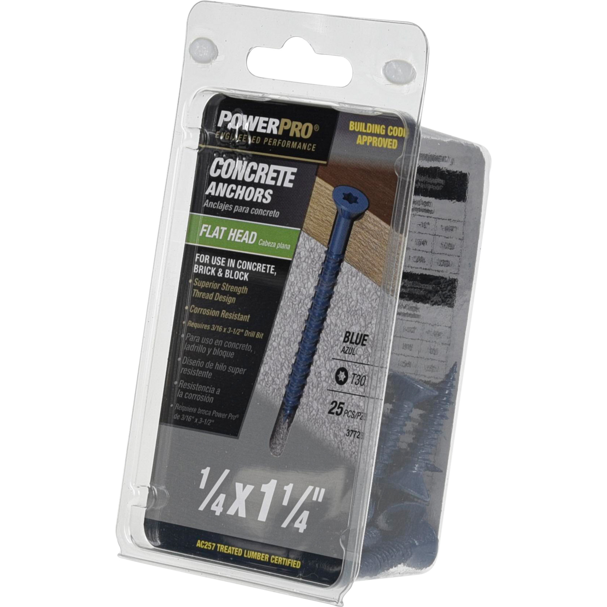 Power Pro Blue Flat-Head Concrete Screw Anchor (1/4 in. x 1-1/4 in.) - 25 pc