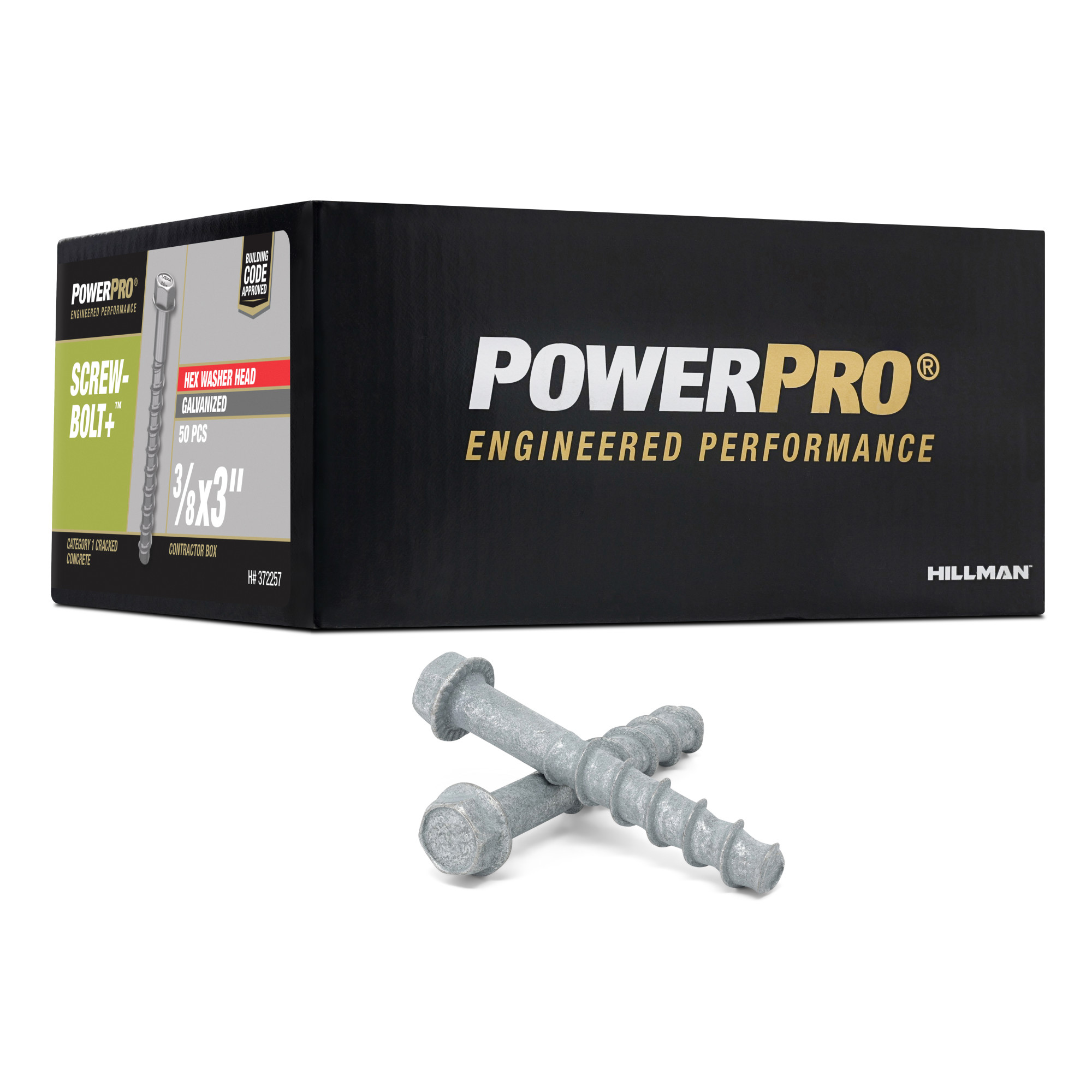 Power Pro Galvanized Hex Washer Head Screw-Bolt+ Anchors (3/8 in. x 3 in.) - 50 pc