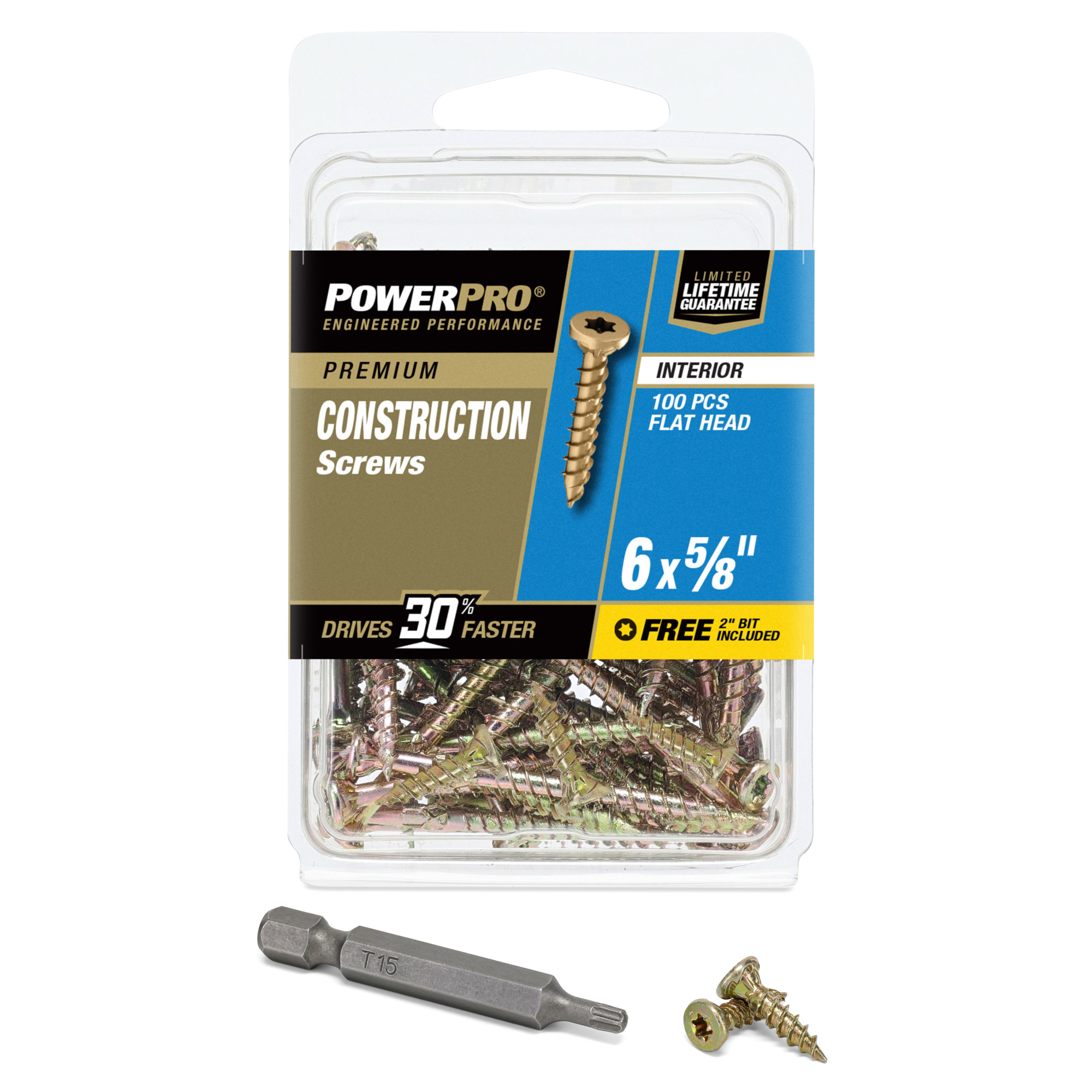 Power Pro Premium Interior Construction Screws (#6 x 5/8 in.) - 100 pc