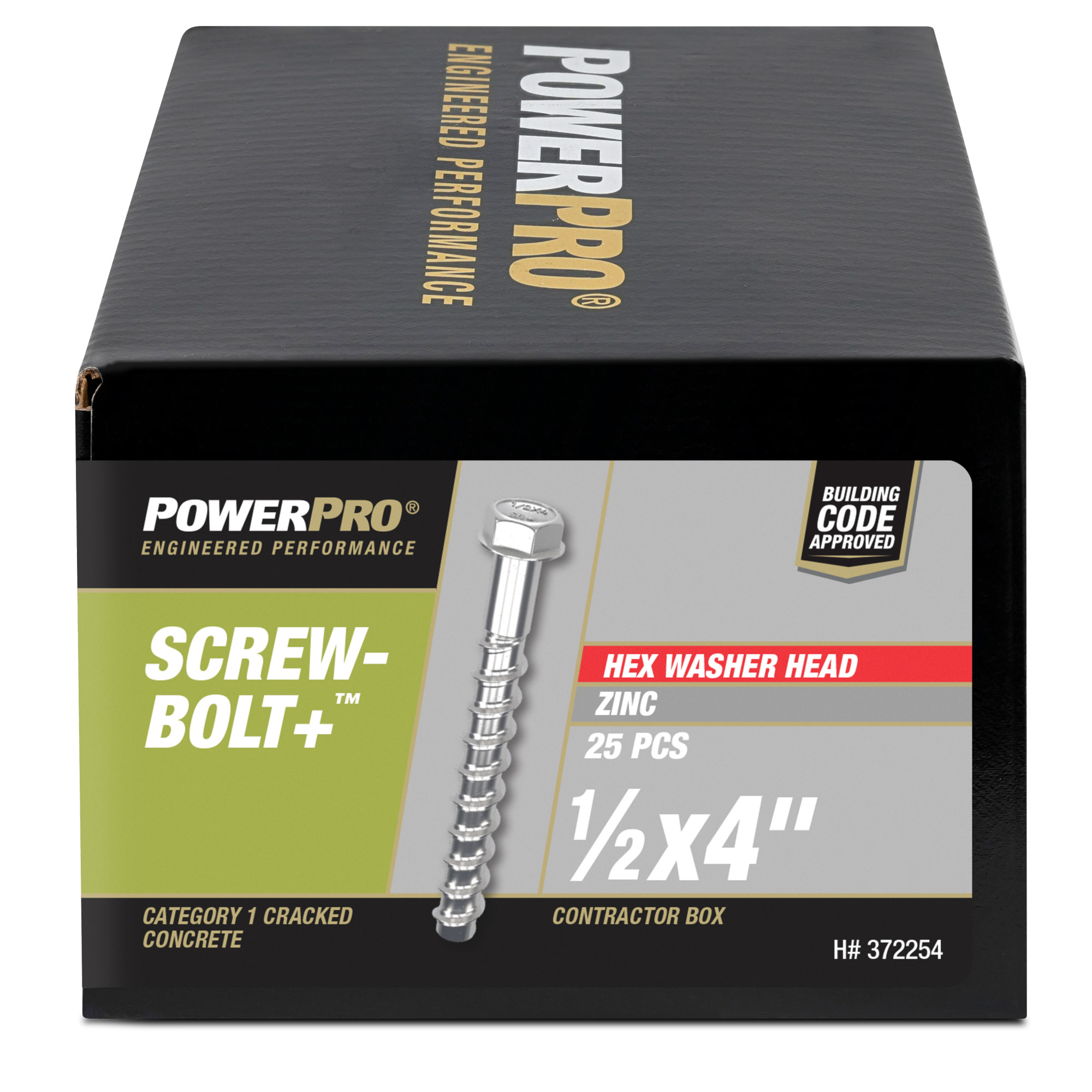 Power Pro Zinc Hex Washer Head Screw-Bolt+ Anchors (1/2 in. x 4 in.) - 25 pc