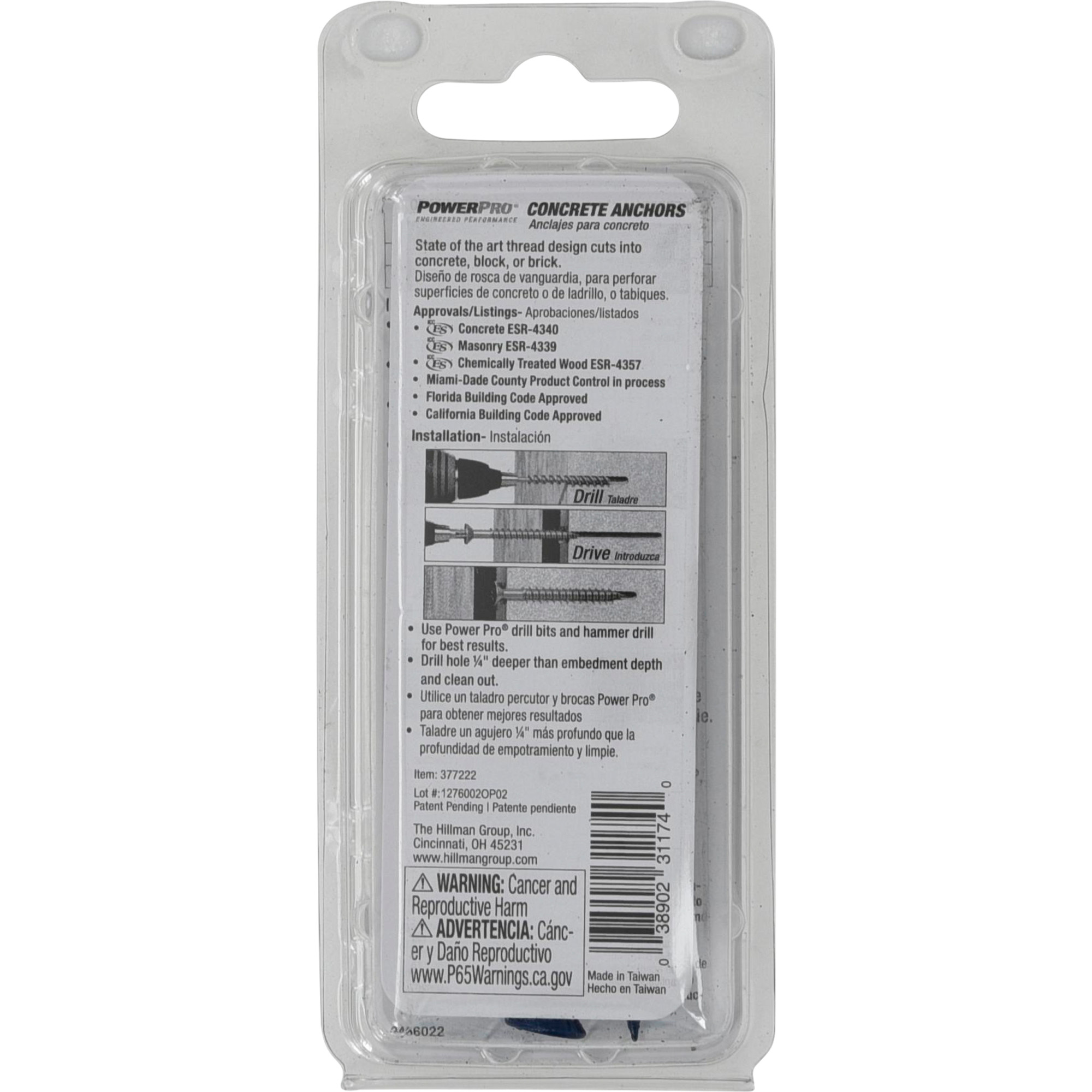 Power Pro Blue Flat-Head Concrete Screw Anchor (3/16 in. x 3-1/4 in.) - 3 pc