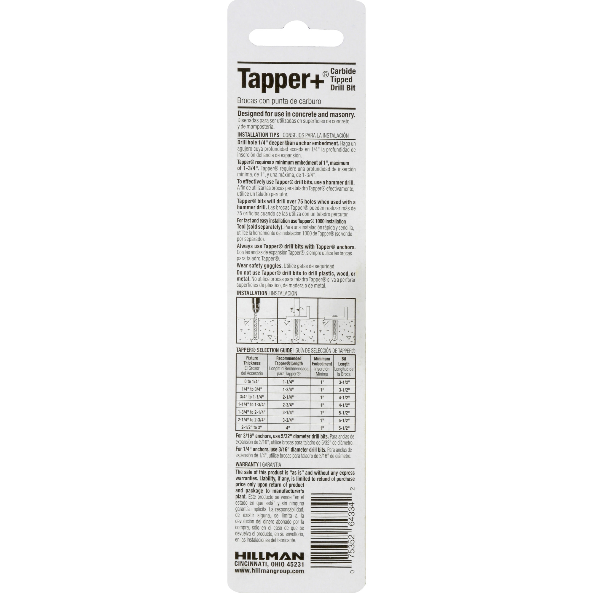 Hillman Carbide Tapper Drill Bit (5/32 in. x 3-1/2 in.) - 1 pc