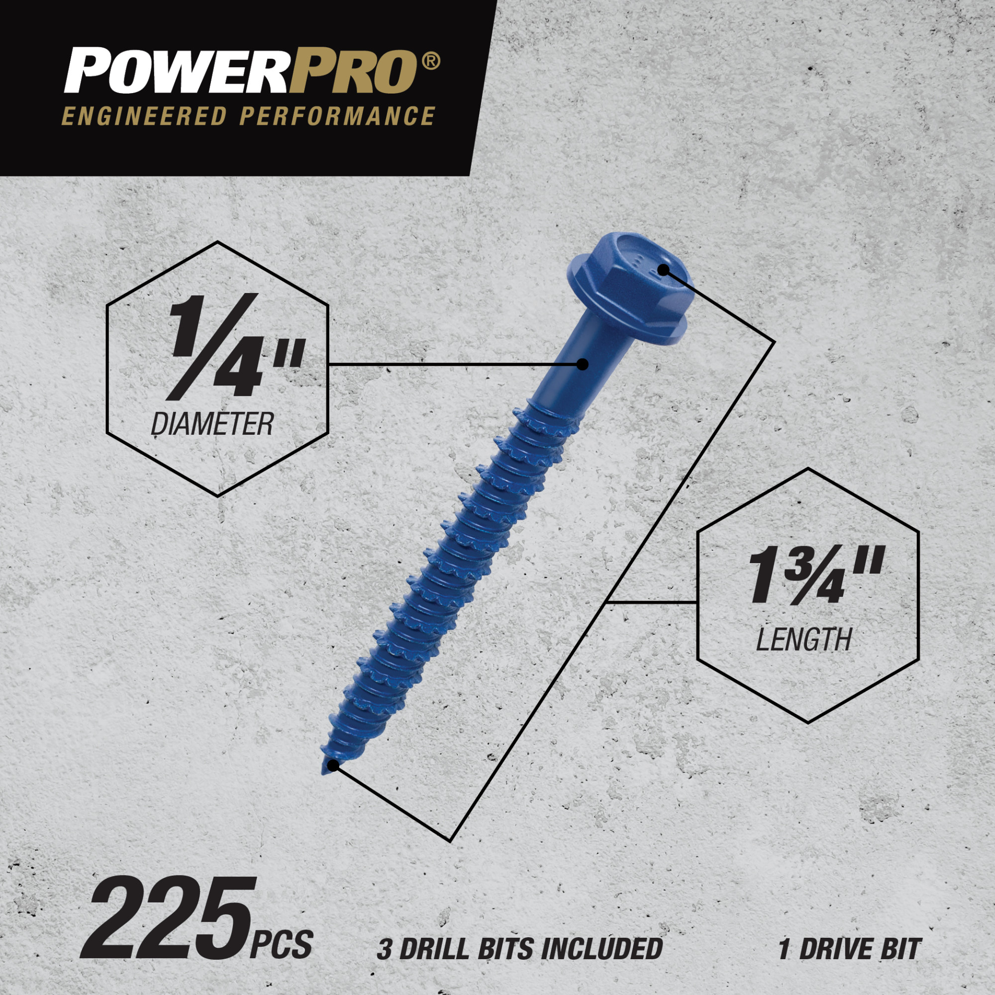 Power Pro Blue Hex Washer-Head Concrete Screw Anchor (1/4 in. x 1-3/4 in.) - 225 pc