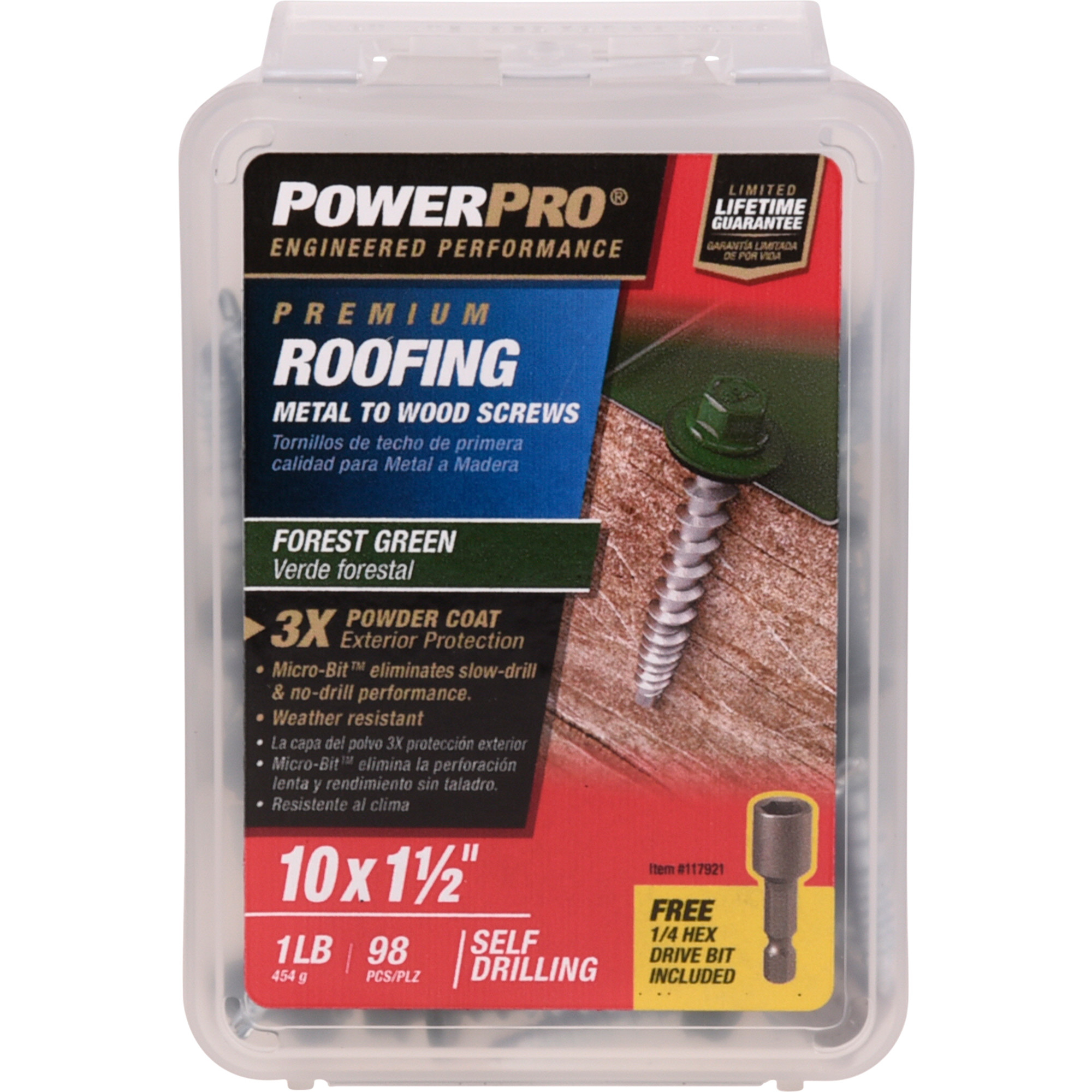 Power Pro Green Self Drilling Metal-to-Wood Roofing Screws (#10 x 1-1/2 in.)-98 pc