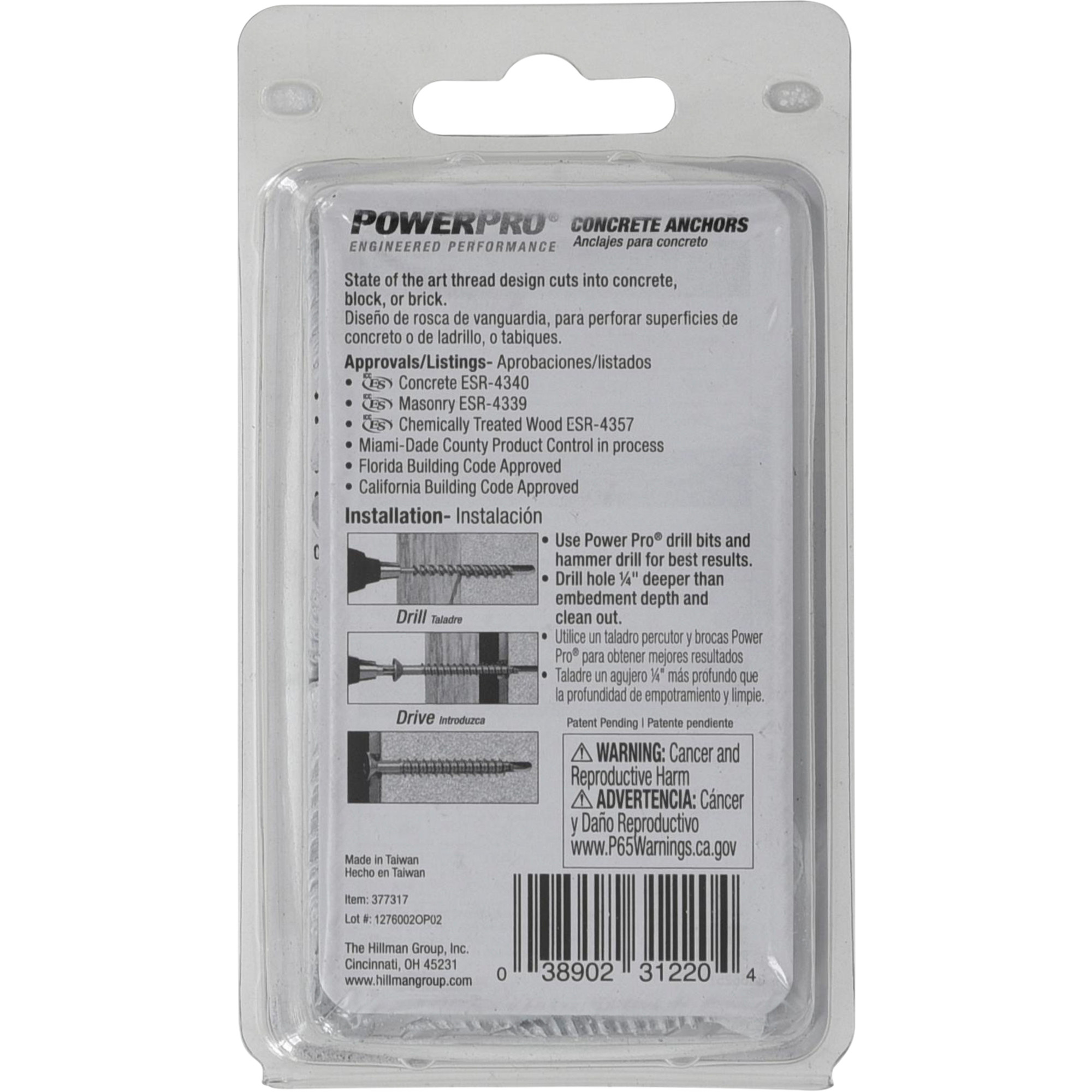 Power Pro White Flat-Head Concrete Screw Anchor (1/4 in. x 1-1/4 in.) - 25 pc