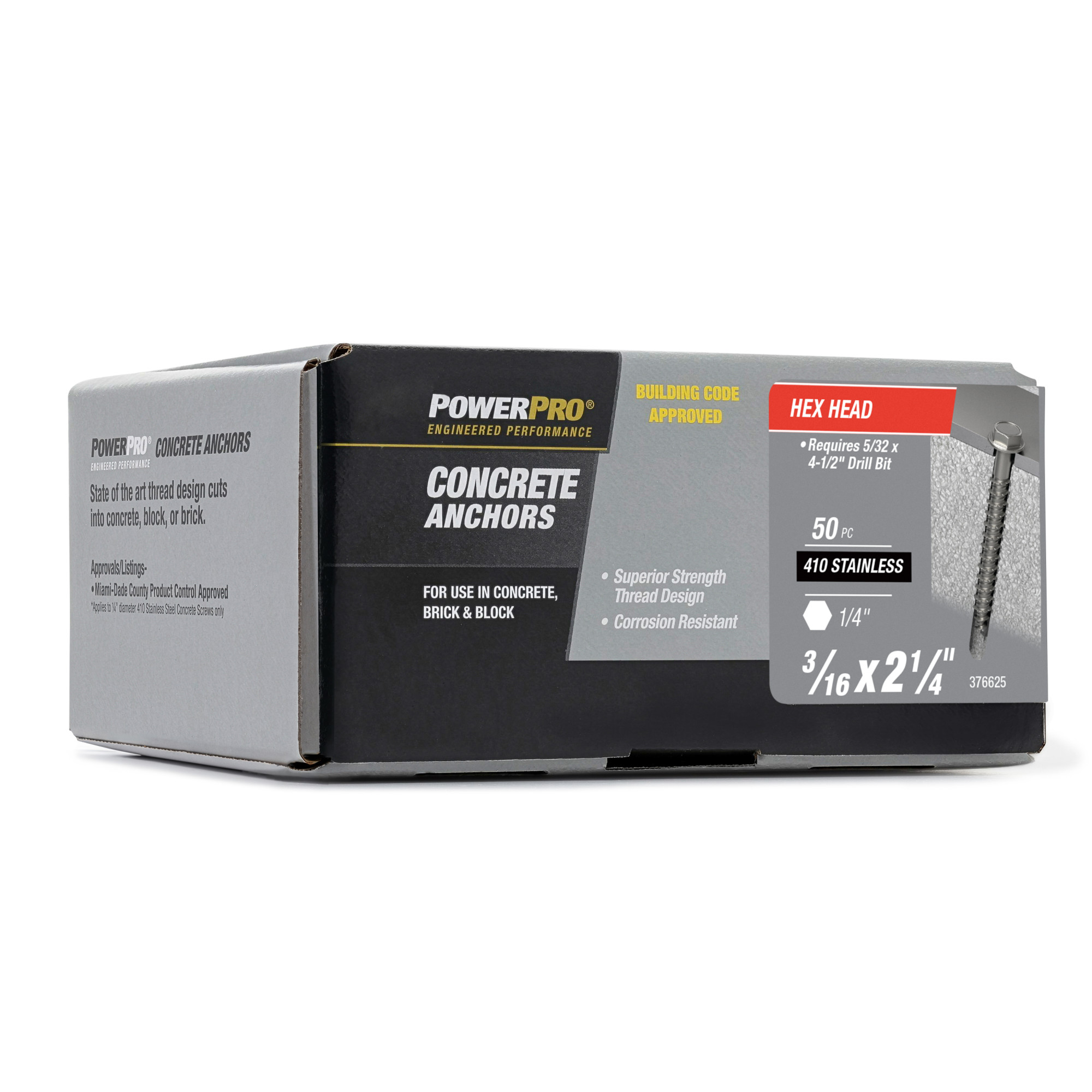 Power Pro 410 Stainless Hex Washer Concrete Screw Anchor (3/16 in. x 2-1/4 in.)100pc