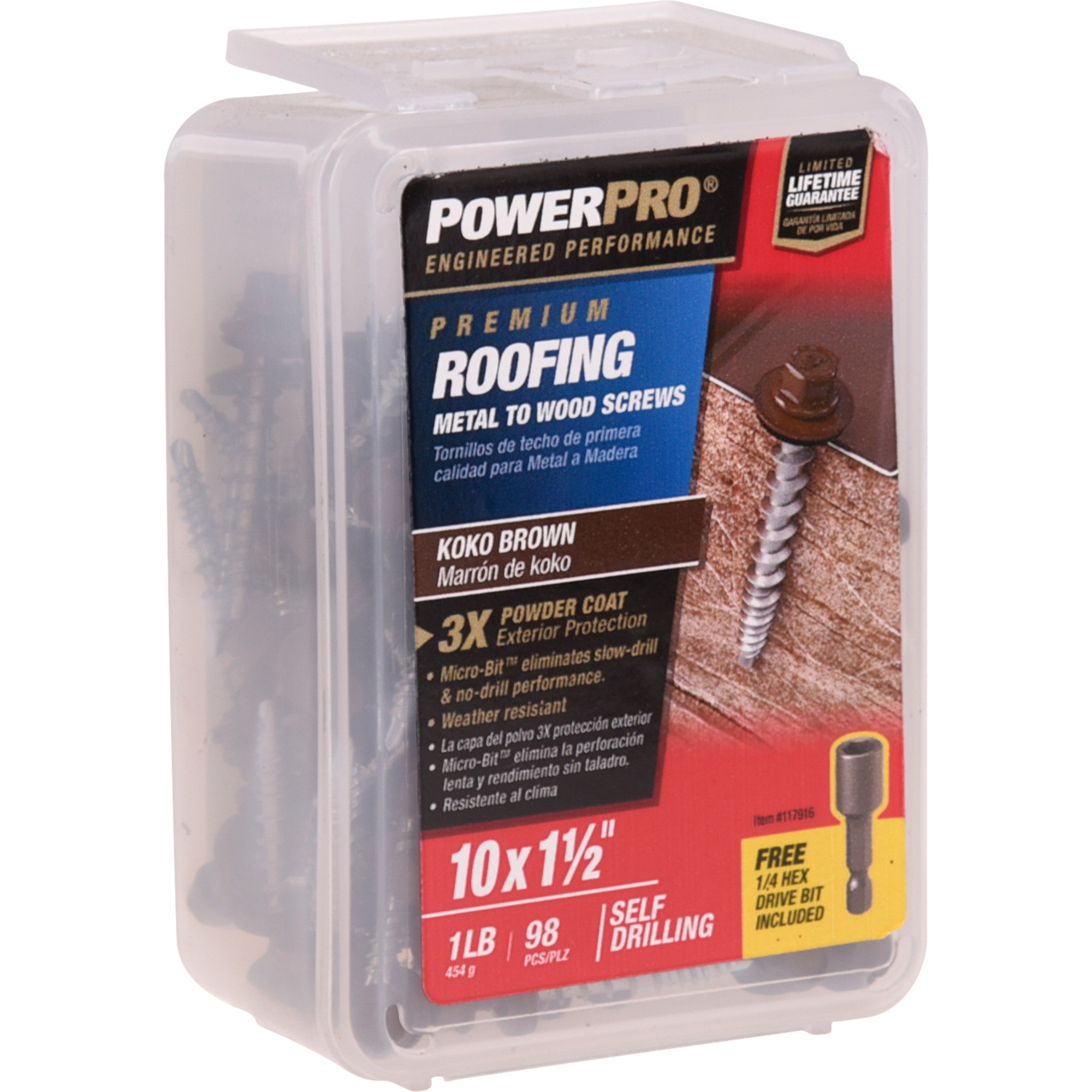 Power Pro Brown Self Drilling Metal-to-Wood Roofing Screws (#10 x 1-1/2 in.)-98 pc