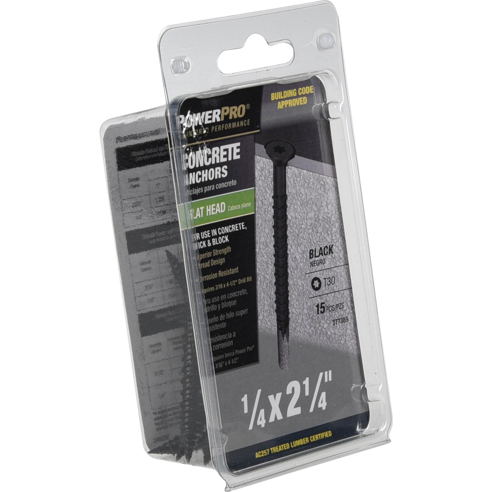 Power Pro Black Flat-Head Concrete Screw Anchor (1/4 in. x 2-1/4 in.) - 15 pc