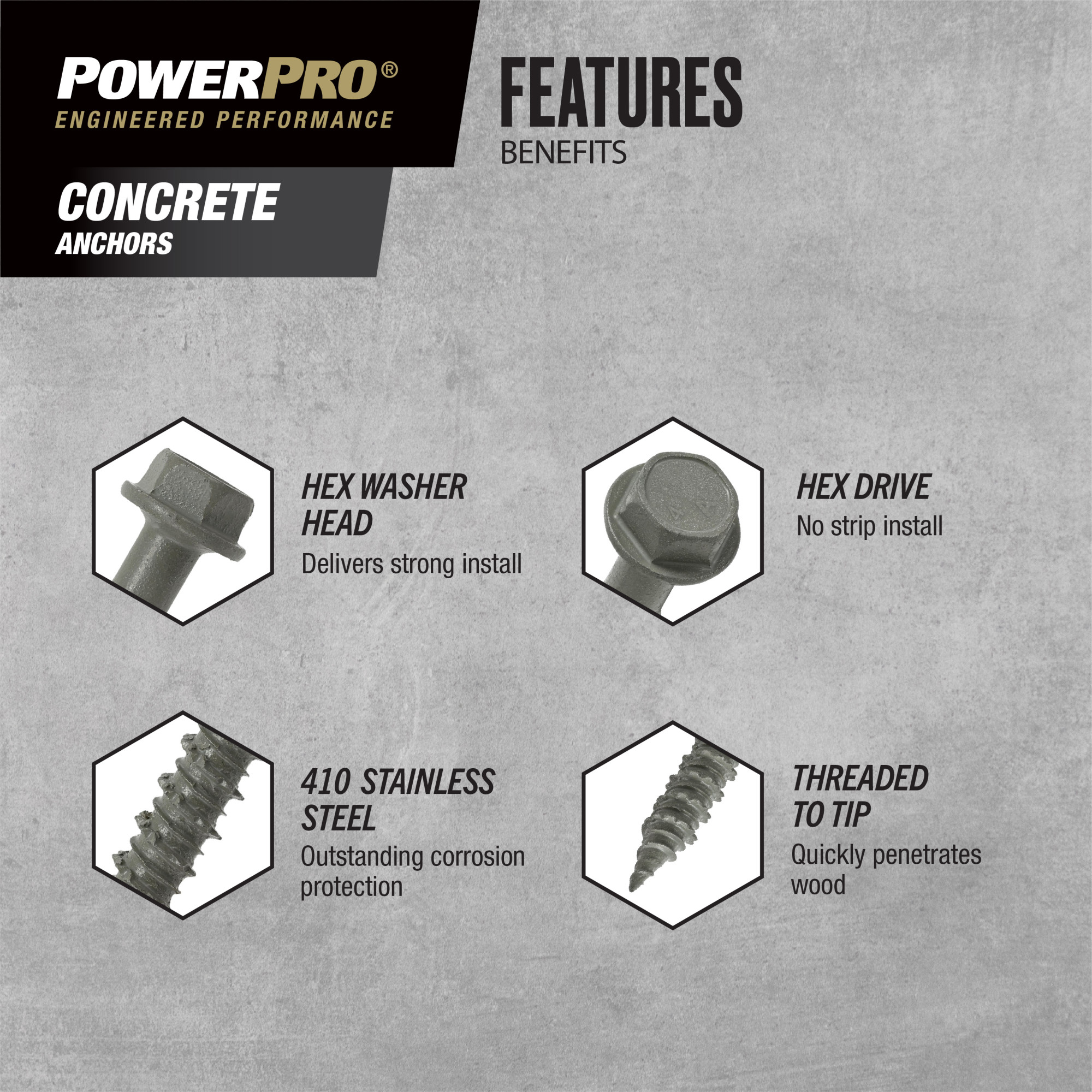 Power Pro 410 Stainless Hex Washer Concrete Screw Anchor (3/16 in. x 2-3/4 in.)100pc