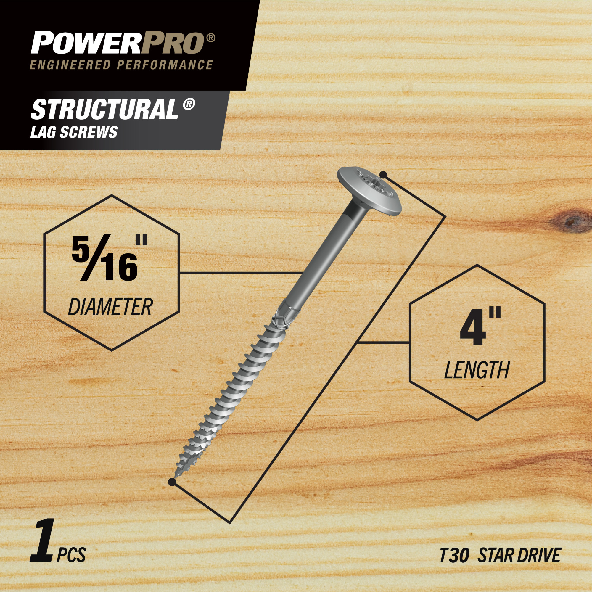 Power Pro 316SS Stainless Steel Structural Lag Screws (5/16 in. x 4 in.) - 1pc