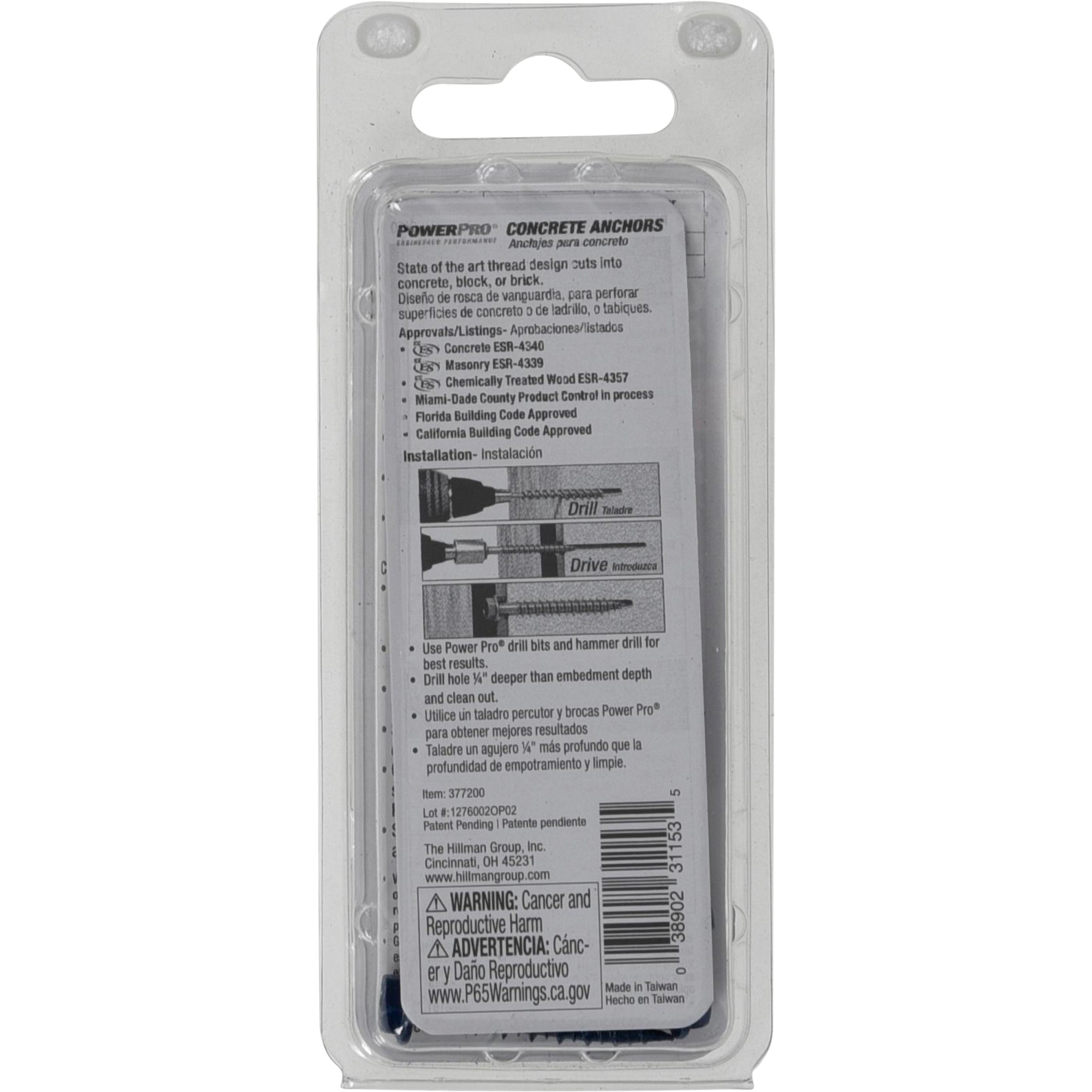 Power Pro Blue Hex Washer-Head Concrete Screw Anchor (3/16 in. x 1-1/4 in.) - 5 pc