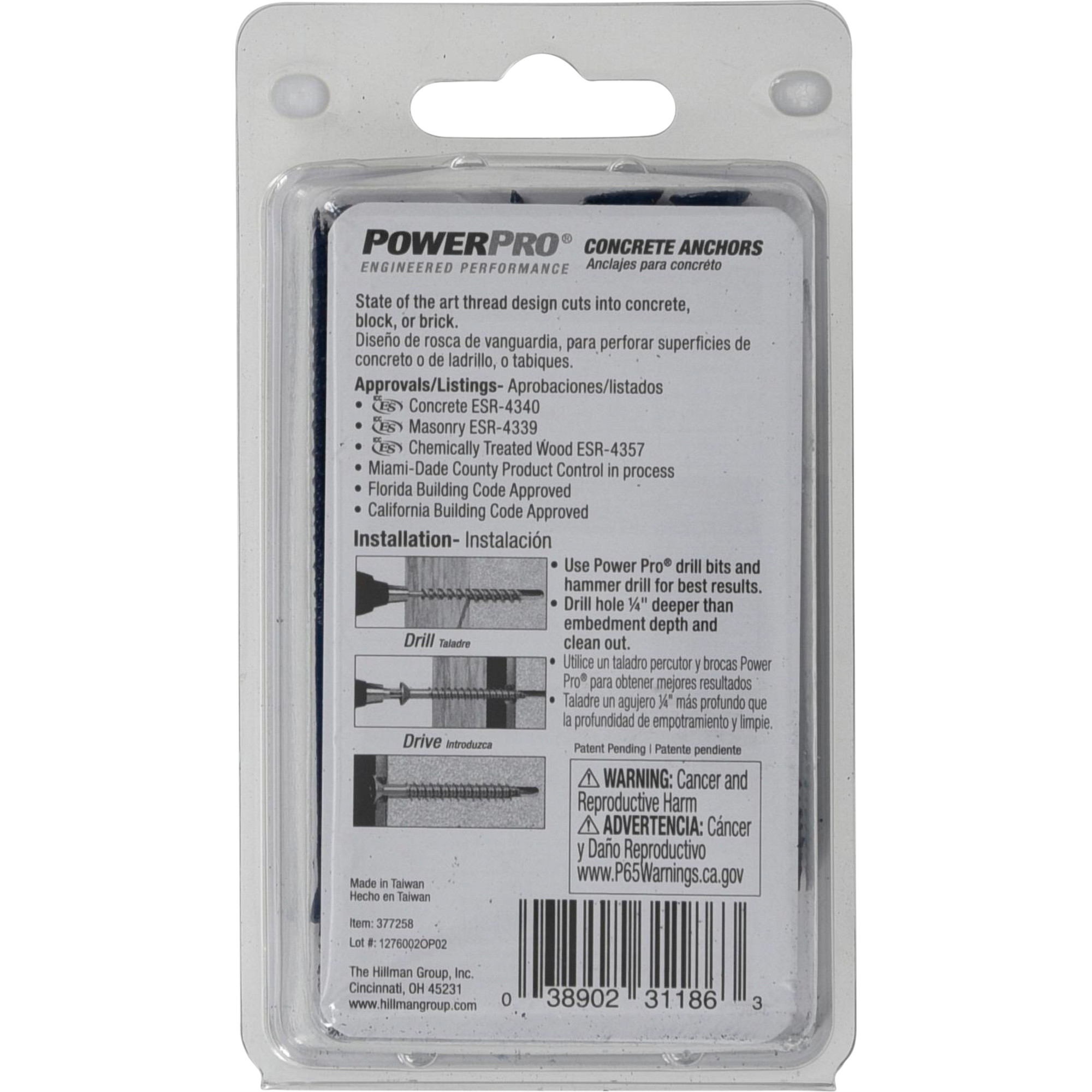 Power Pro Blue Flat-Head Concrete Screw Anchor (3/16 in. x 3-1/4 in.) - 15 pc