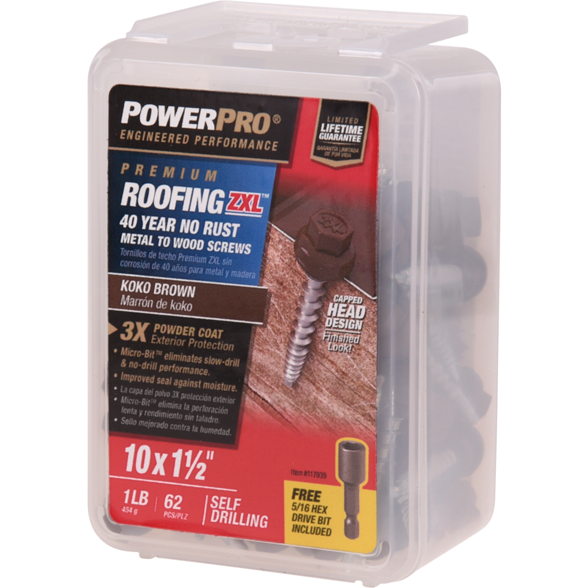 Power Pro Brown Self Drilling Metal-to-Wood Roofing Screws (#10 x 1-1/2 in.)-62 pc