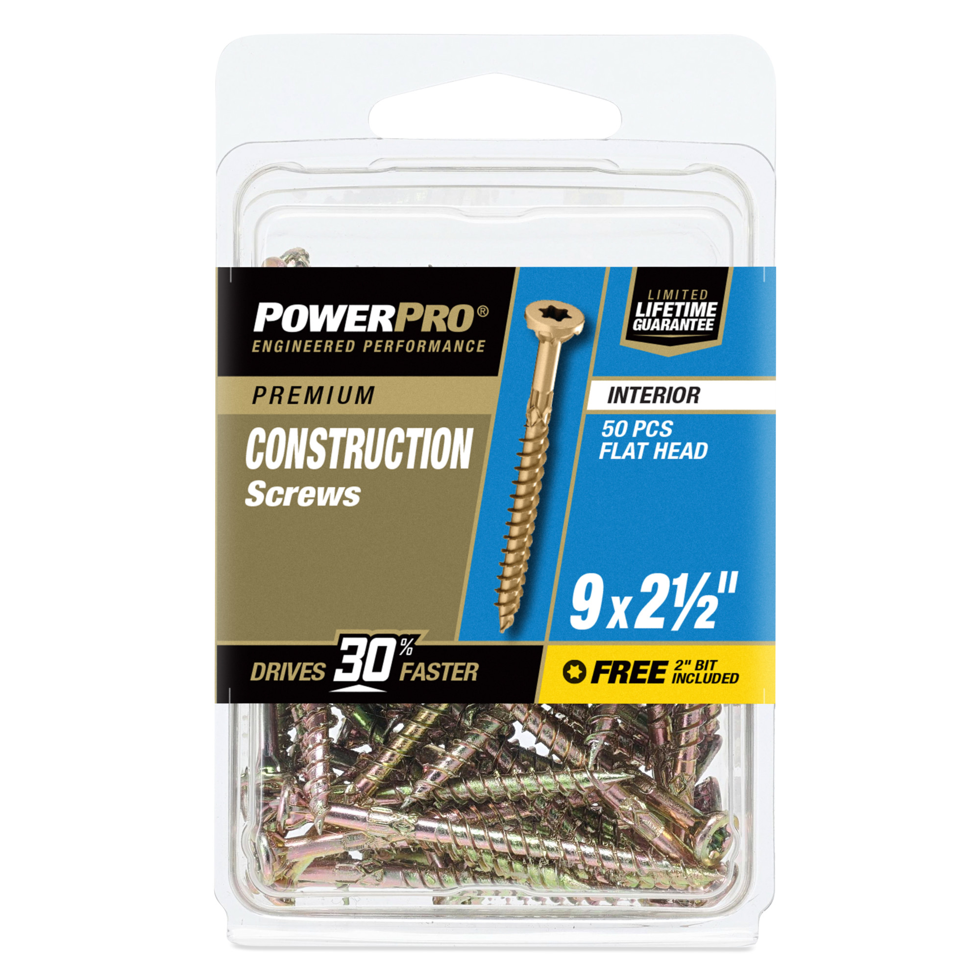 Power Pro Premium Interior Construction Screws (#9 x 2-1/2 in.) - 50 pc