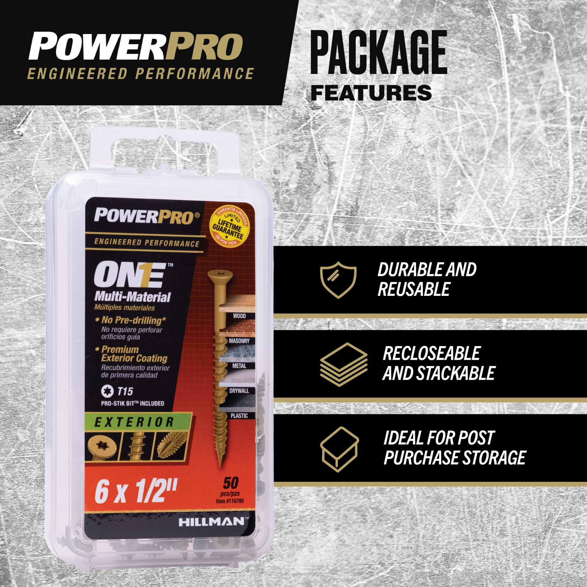 Power Pro ONE Flat Exterior Bronze Multi-Material Screws (#6 x 1/2 in.) - 50 pc