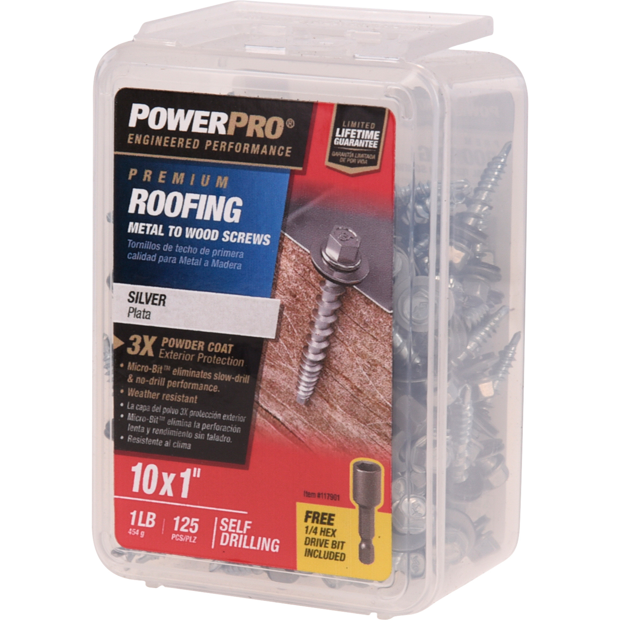 Power Pro Silver Self Drilling Metal-to-Wood Roofing Screws (#10 x 1 in.) - 125 pc