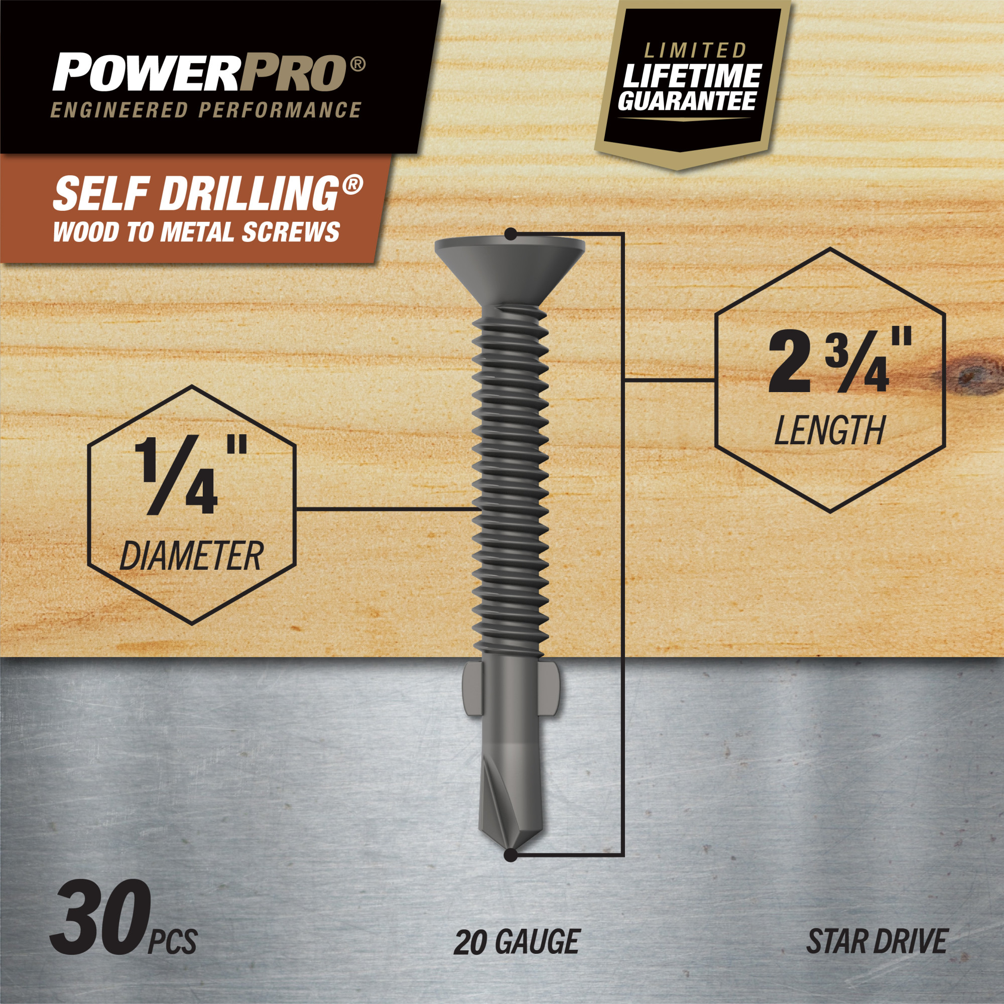 Power Pro Prower Pro Premium Flat Gray Epoxy Self-Drilling Screws (�"-20 � 2-�") 30pc