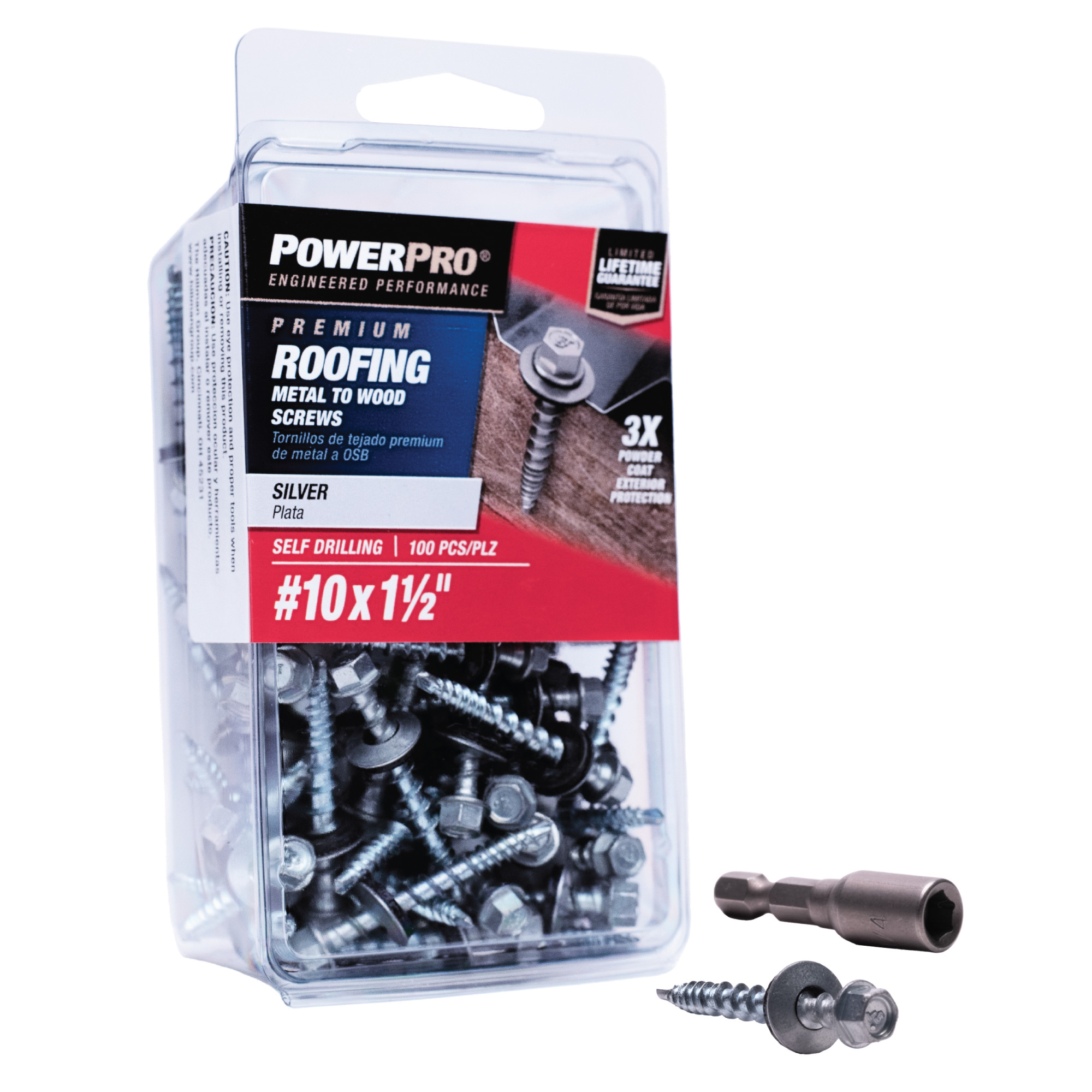 Power Pro Silver Self Drilling Metal-to-Wood Roofing Screws (#10 x 1-1/2 in.)-100pc