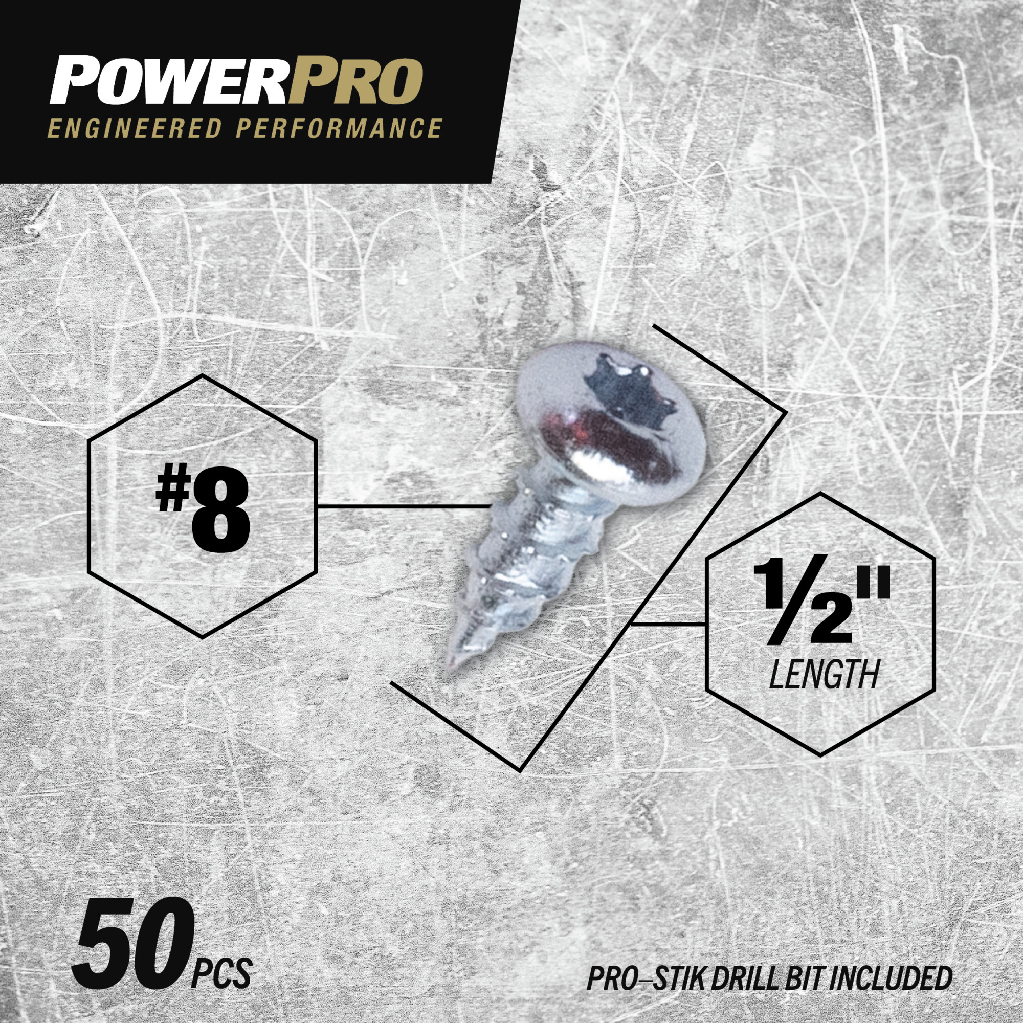Power Pro ONE Pan-Head Interior Zinc Multi-Material Screws (#8 x 1/2 in.) - 50 pc
