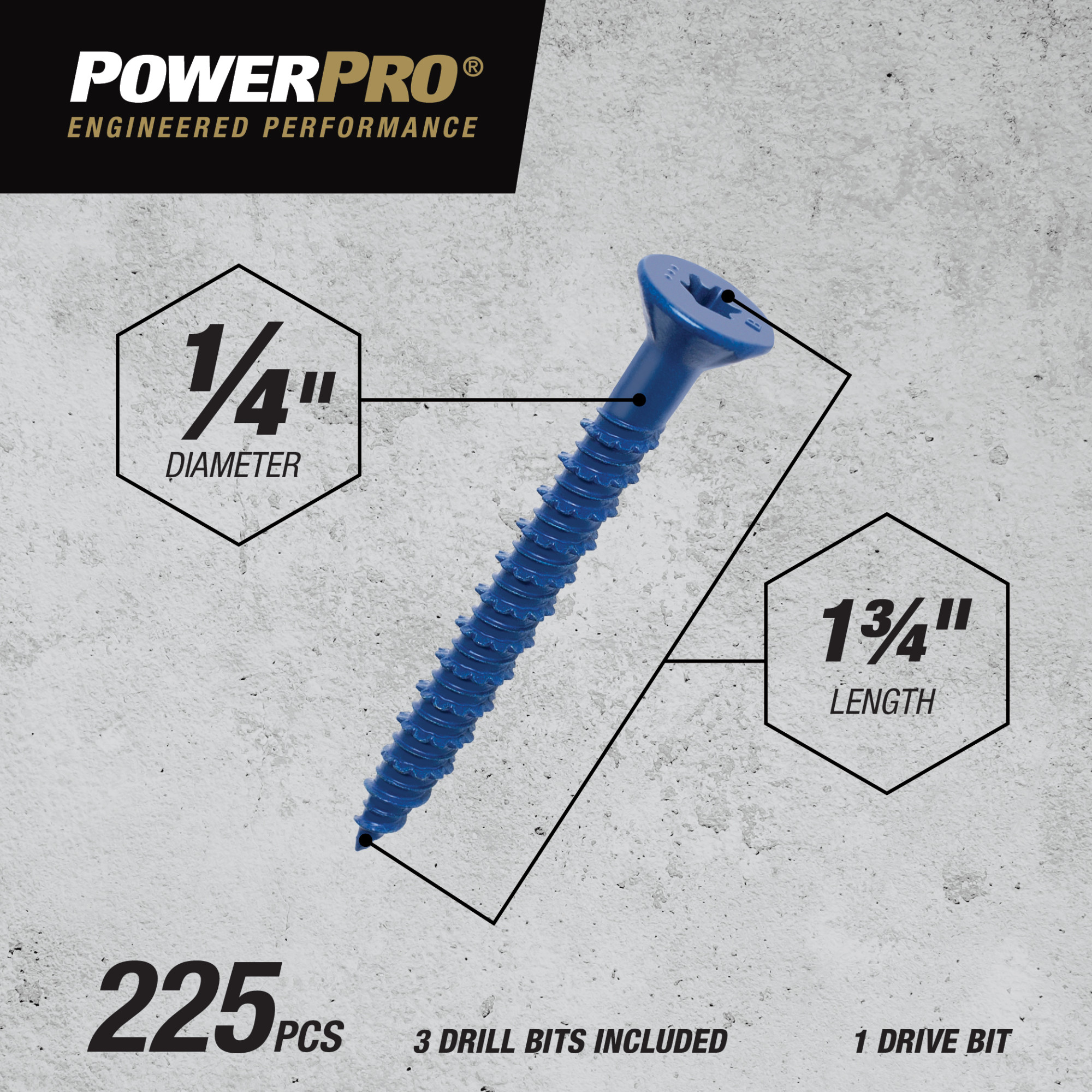 Power Pro Blue Flat-Head Concrete Screw Anchor (1/4 in. x 1-3/4 in.) - 225 pc