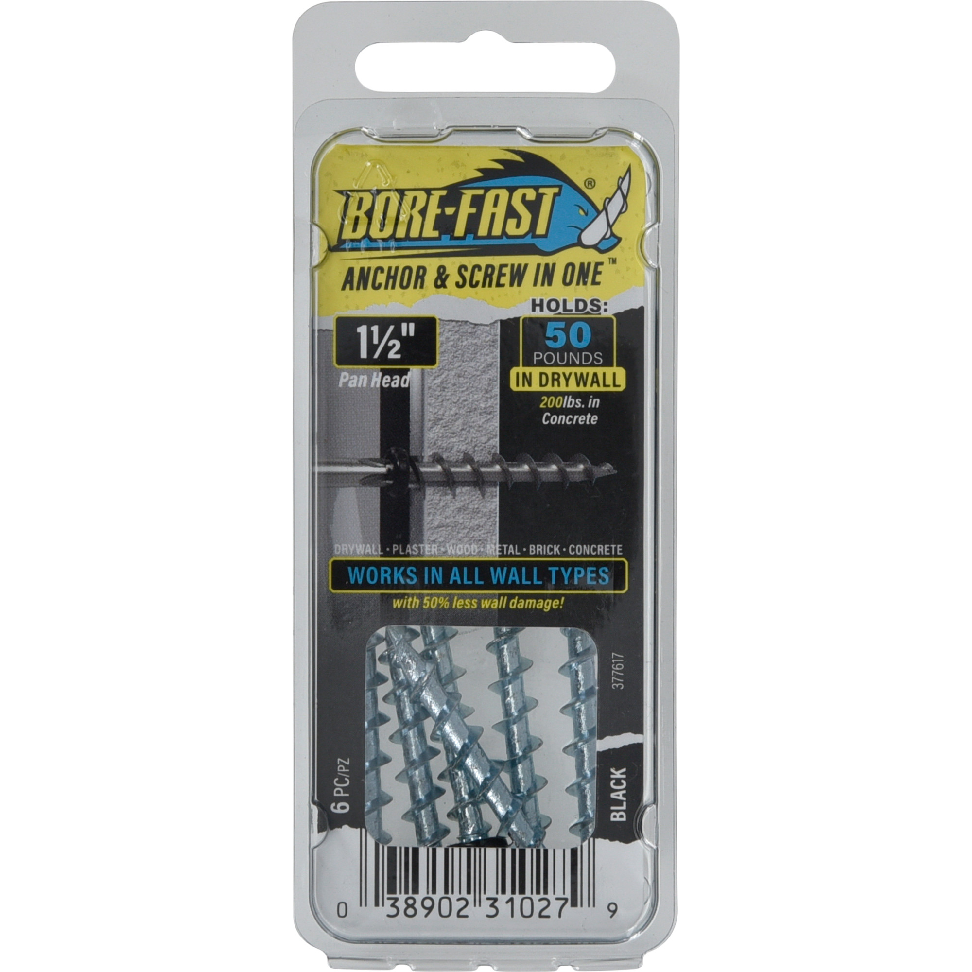 Hillman Borefast Black Phillips Pan-Head Screw Anchor (1-1/2 in.) - 6 pc