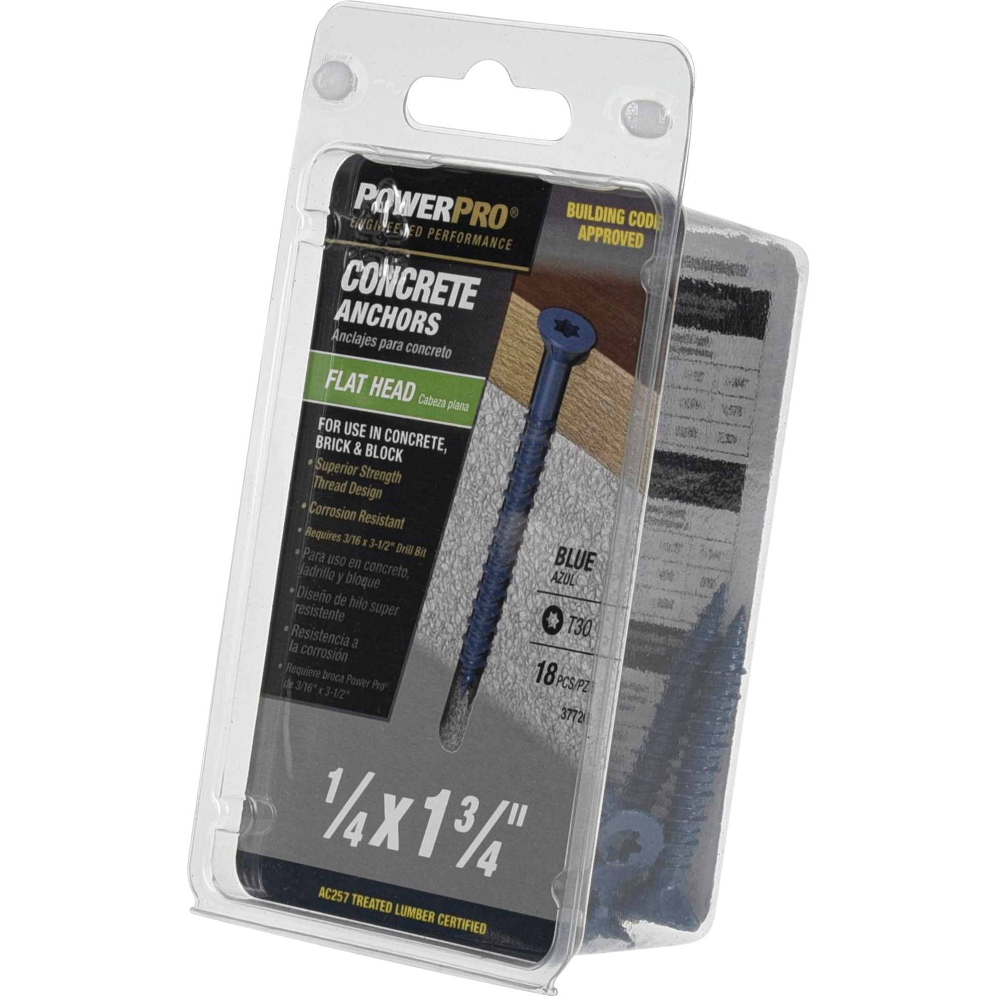 Power Pro Blue Flat-Head Concrete Screw Anchor (1/4 in. x 1-3/4 in.) - 18 pc