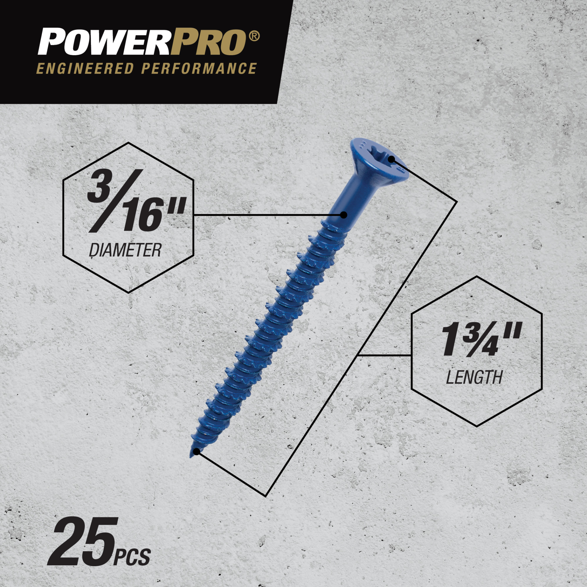 Power Pro Blue Flat-Head Concrete Screw Anchor (3/16 in. x 1-3/4 in.) - 25 pc