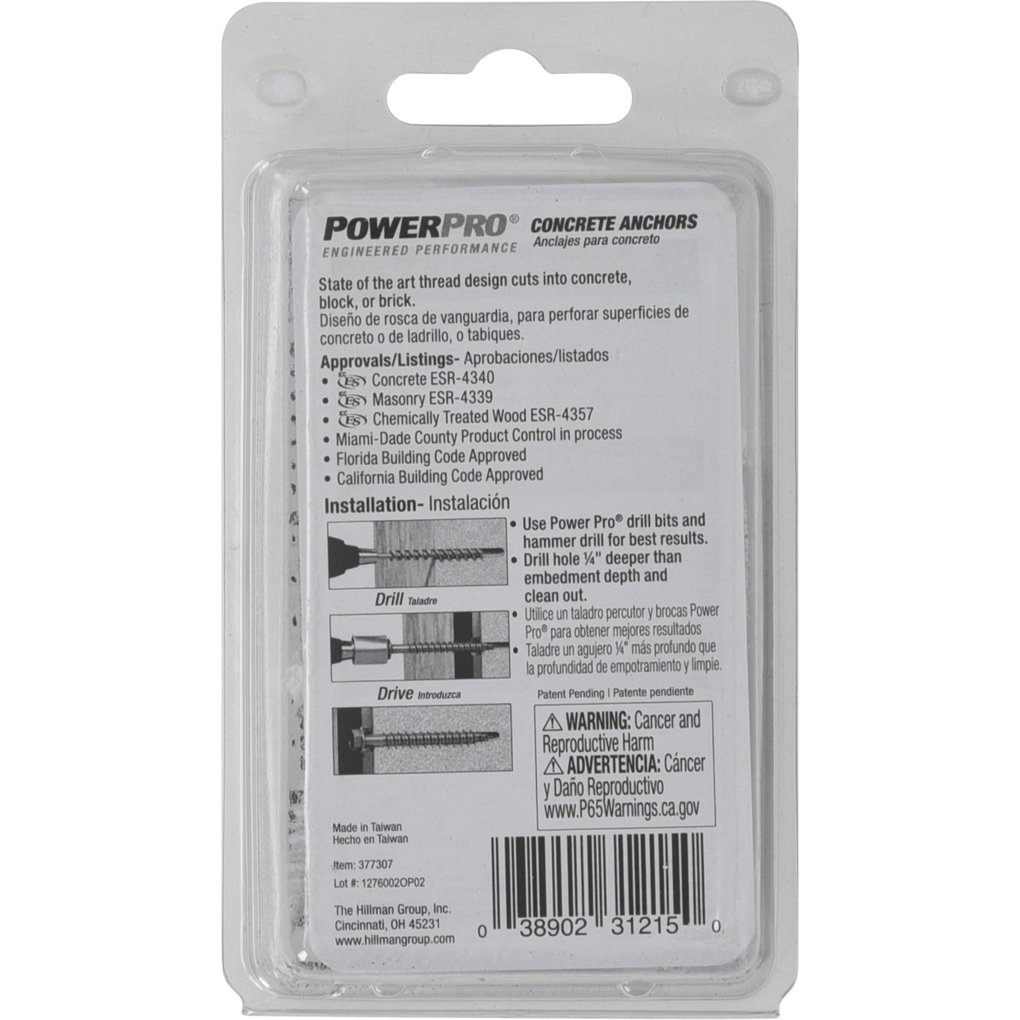 Power Pro White Hex Washer-Head Concrete Screw Anchor (1/4 in. x 2-1/4 in.) - 15 pc
