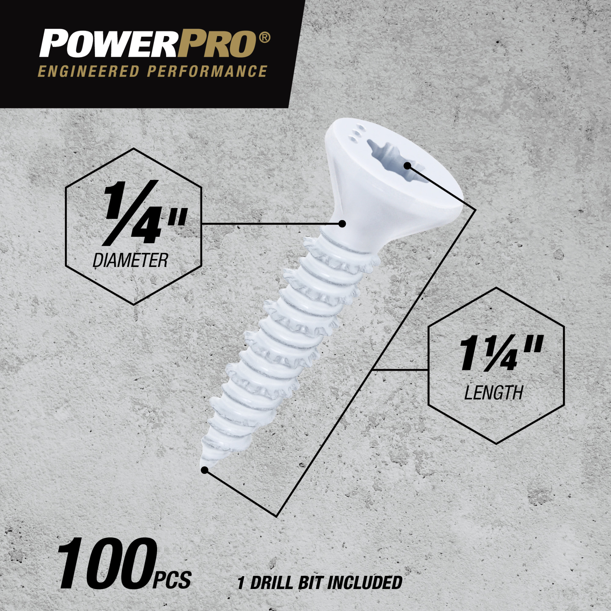Power Pro White Flat-Head Concrete Screw Anchor (1/4 in. x 1-1/4 in.) - 100 pc