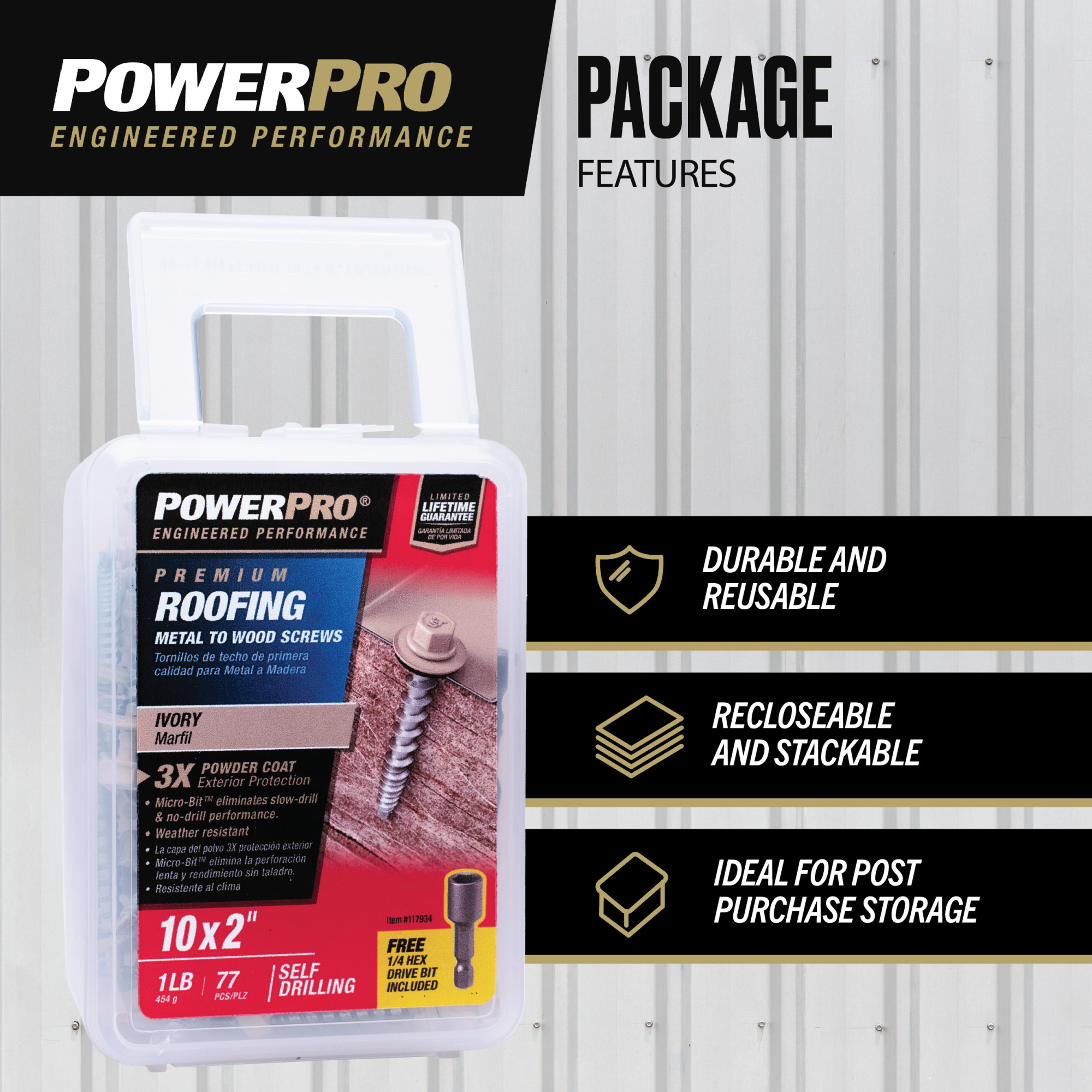 Power Pro Ivory Self Drilling Metal-to-Wood Roofing Screws (#10 x 2 in.) - 77 pc