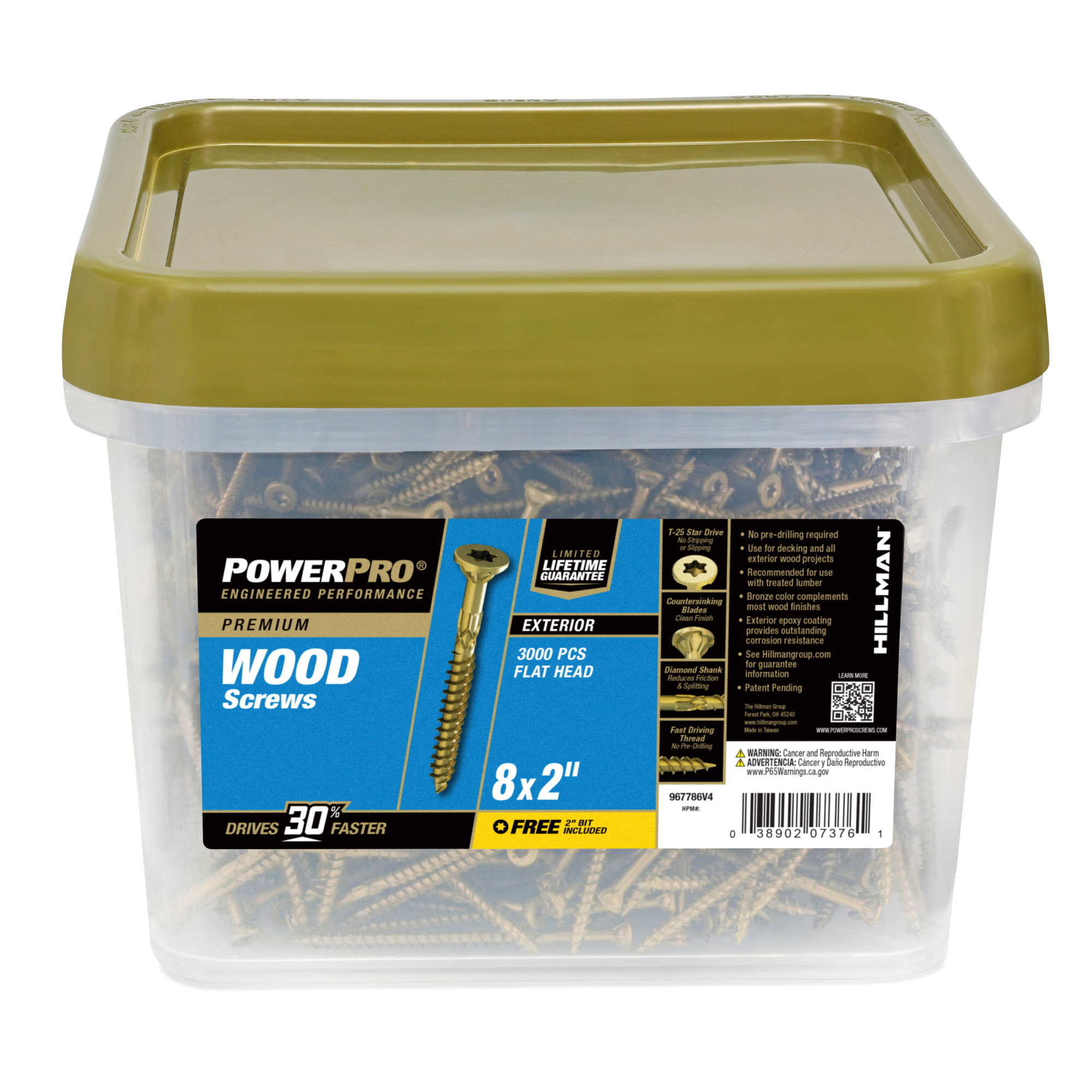Power Pro Premium Exterior Wood Screws (#8 x 2 in.) - 3000 pc