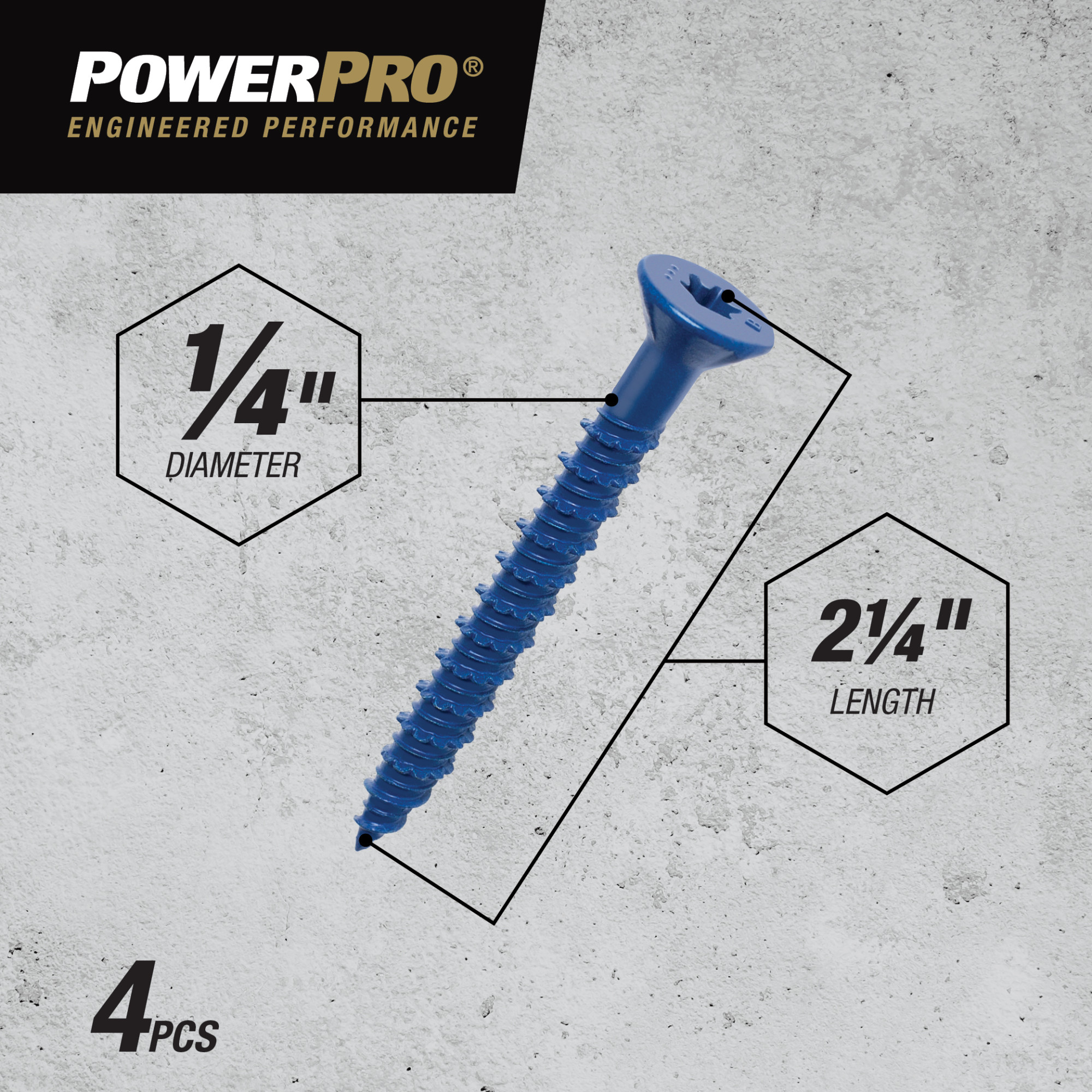 Power Pro Blue Flat-Head Concrete Screw Anchor (1/4 in. x 2-1/4 in.) - 4 pc