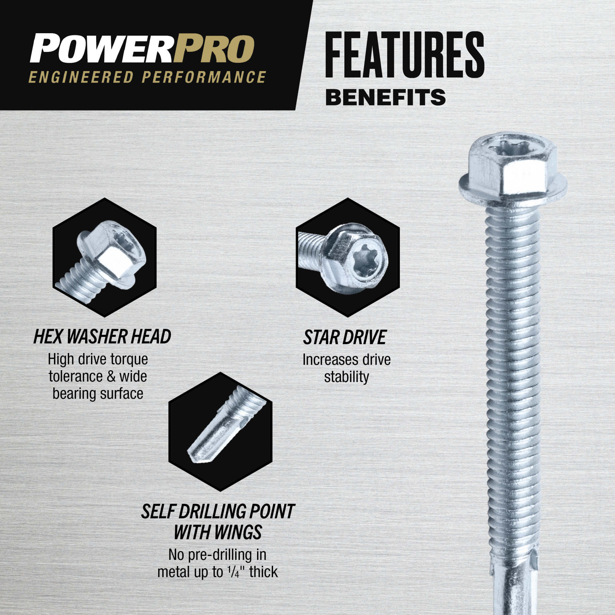 Power Pro Premium Hex Zinc Sheet Metal Self-Drilling Screws (#12-24x1-1/2 in.)-60pc
