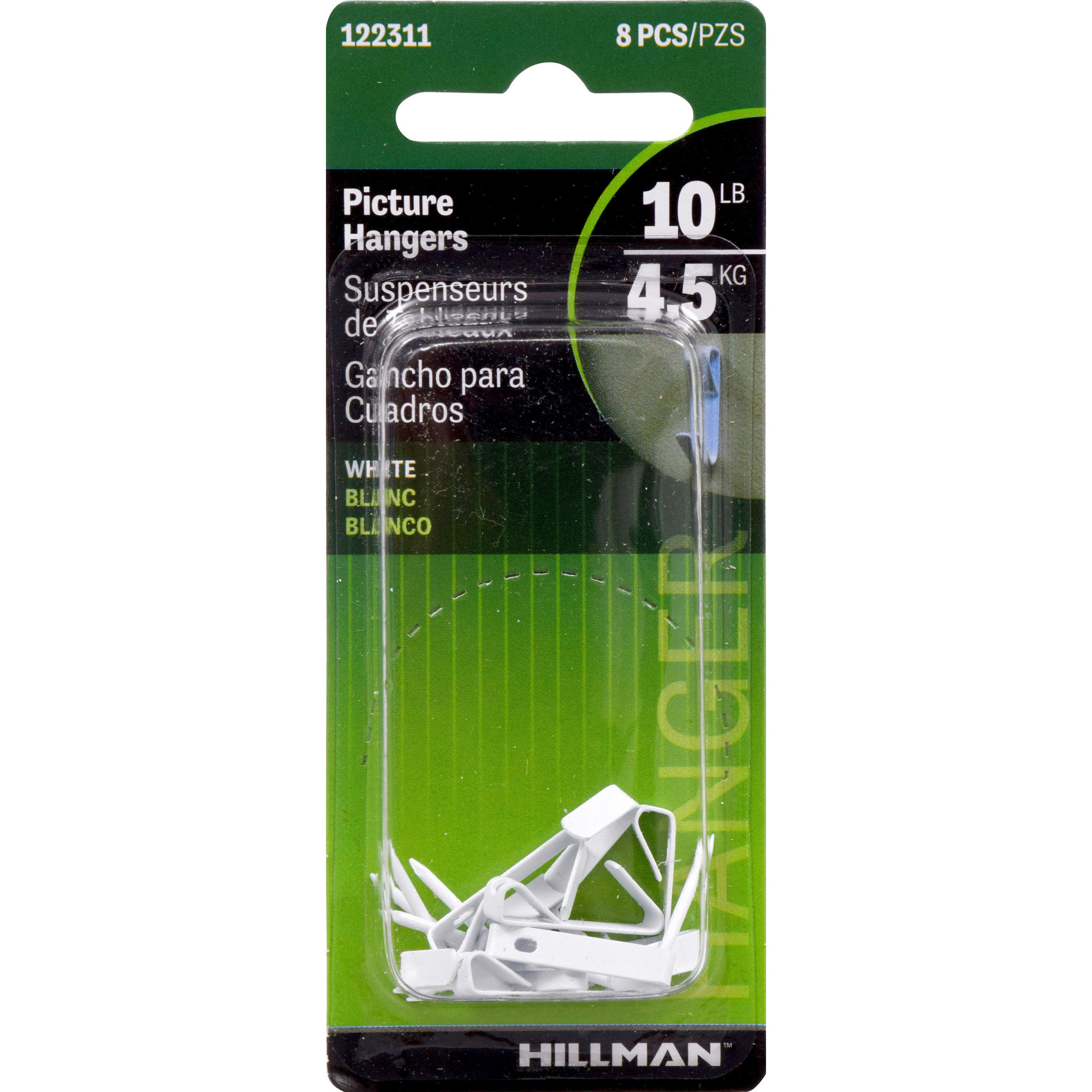 Hillman Conventional Picture Hangers White 10lb 8 Pack