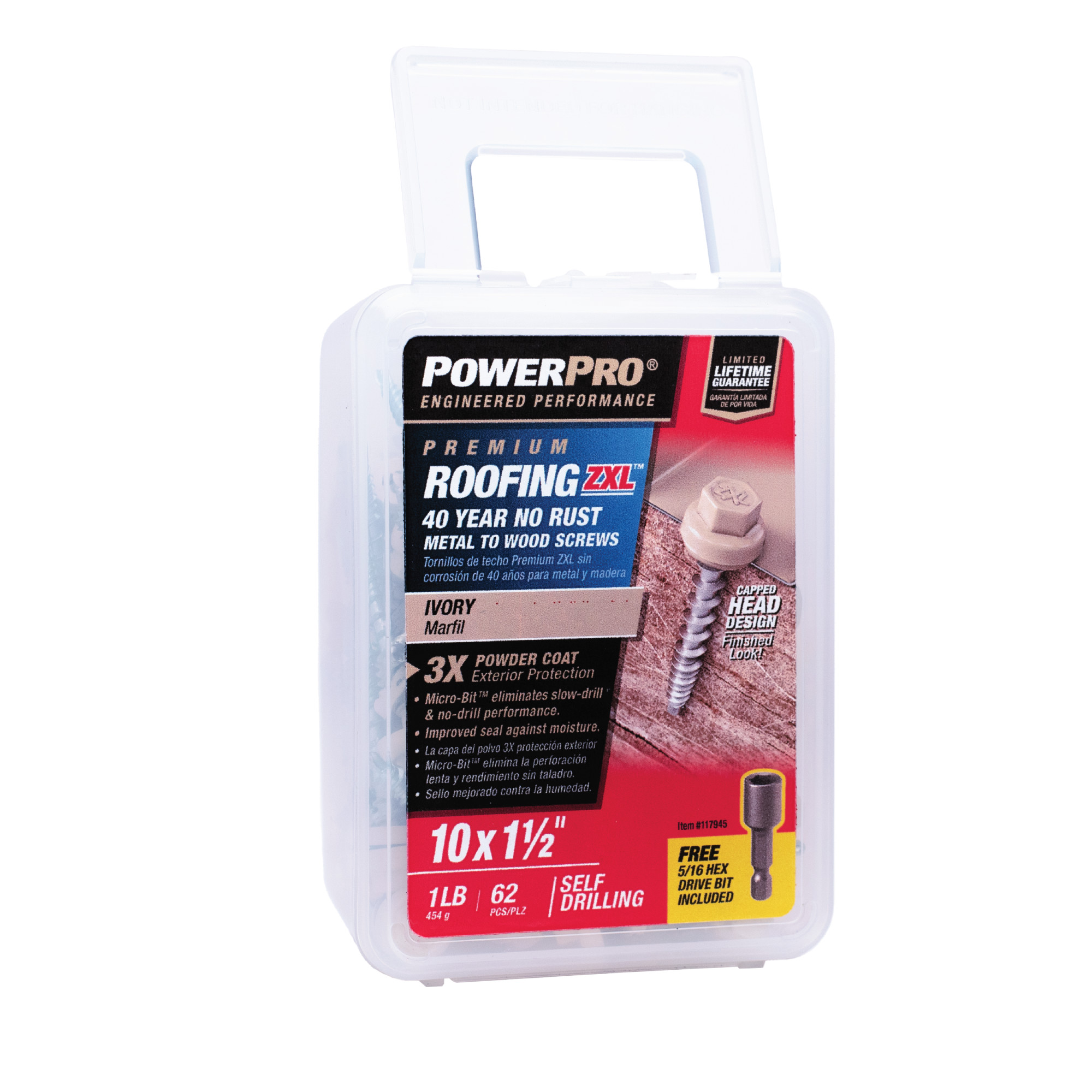 Power Pro Ivory Self Drilling Metal-to-Wood Roofing Screws (#10 x 1-1/2 in.)-62 pc