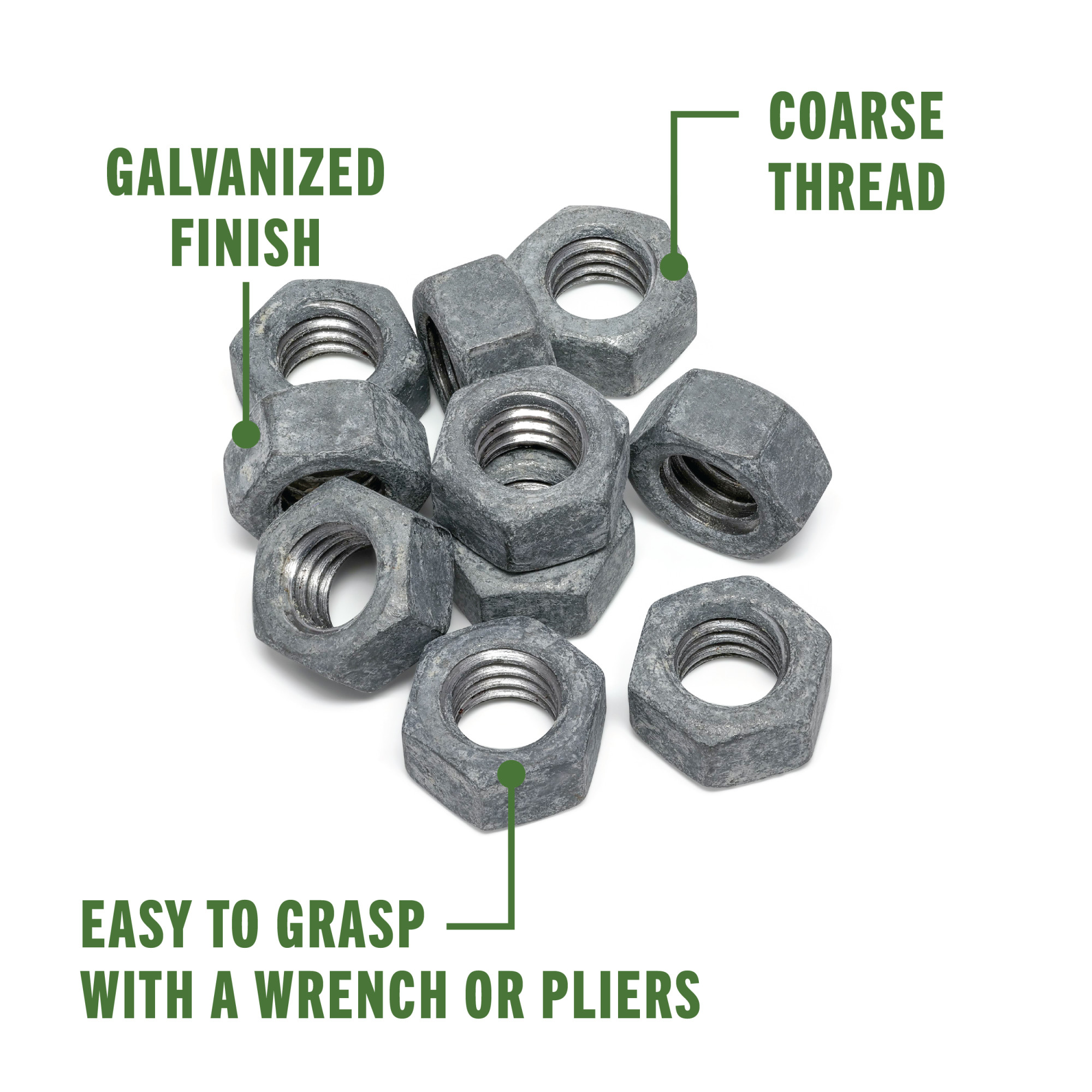 Hillman Coarse Galvanized Hex Nuts 3/8 in.-16