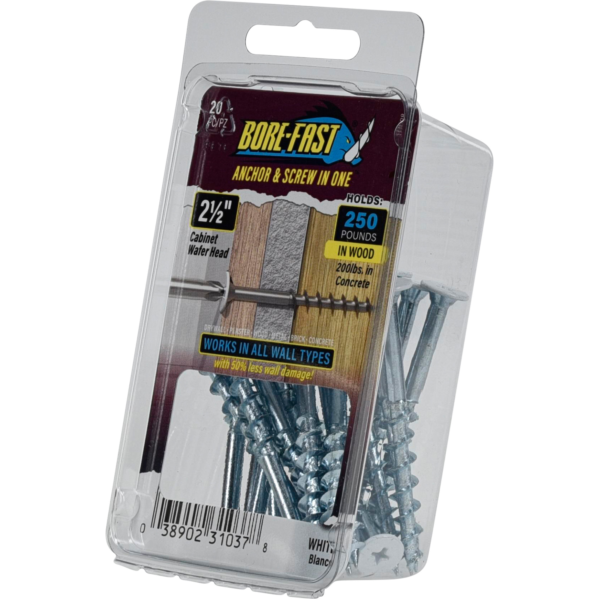 Hillman Borefast White Phillips Wafer-Head Screw Anchor (2-1/2 in.) - 20 pc