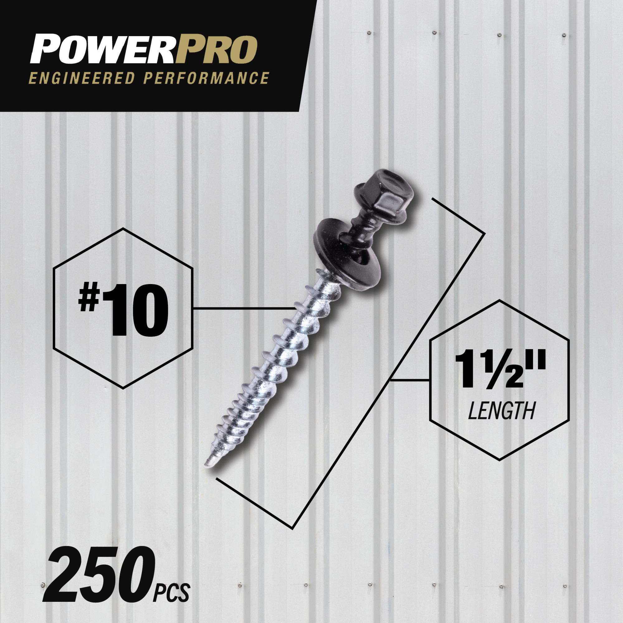 Power Pro Black Self Drilling Metal-to-Wood Roofing Screws (#10 x 1-1/2 in.)-250 pc