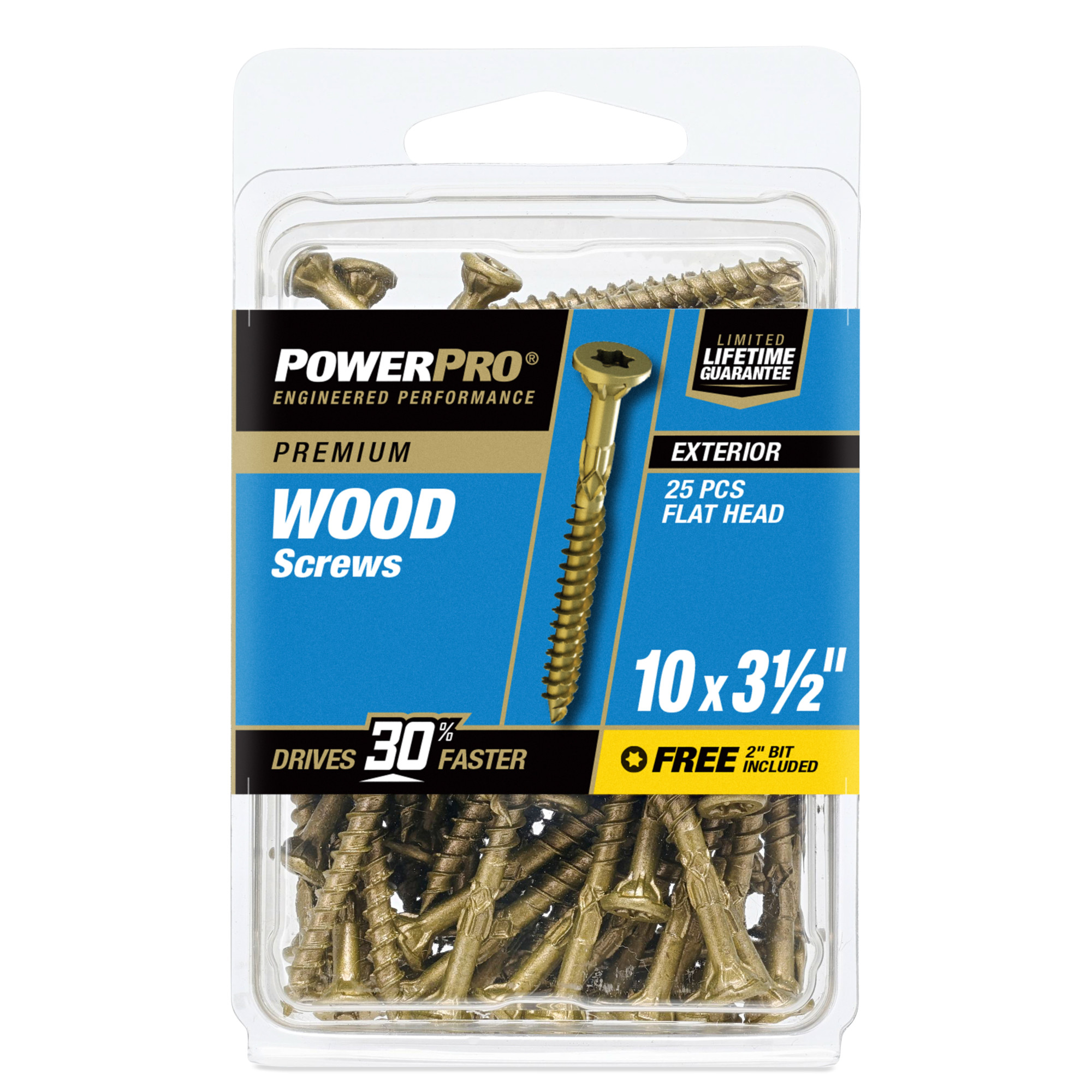 Power Pro Premium Exterior Wood Screws (#10 x 3-1/2 in.) - 25 pc
