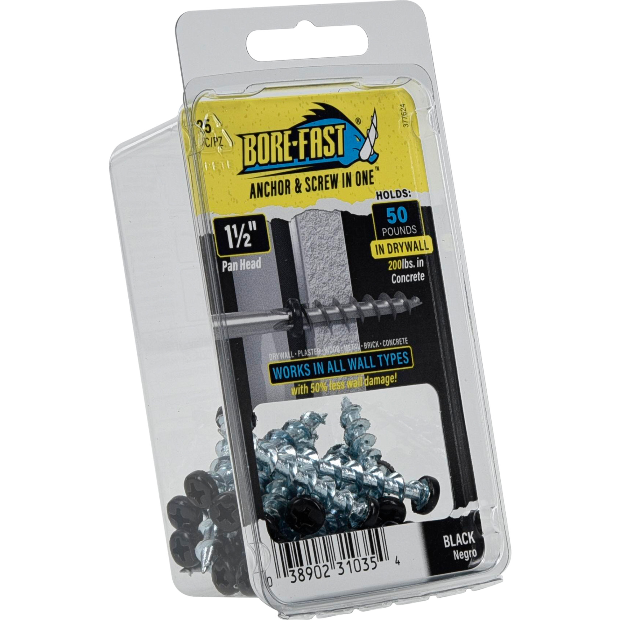 Hillman Borefast Black Phillips Pan-Head Screw Anchor (1-1/2 in.) - 25 pc