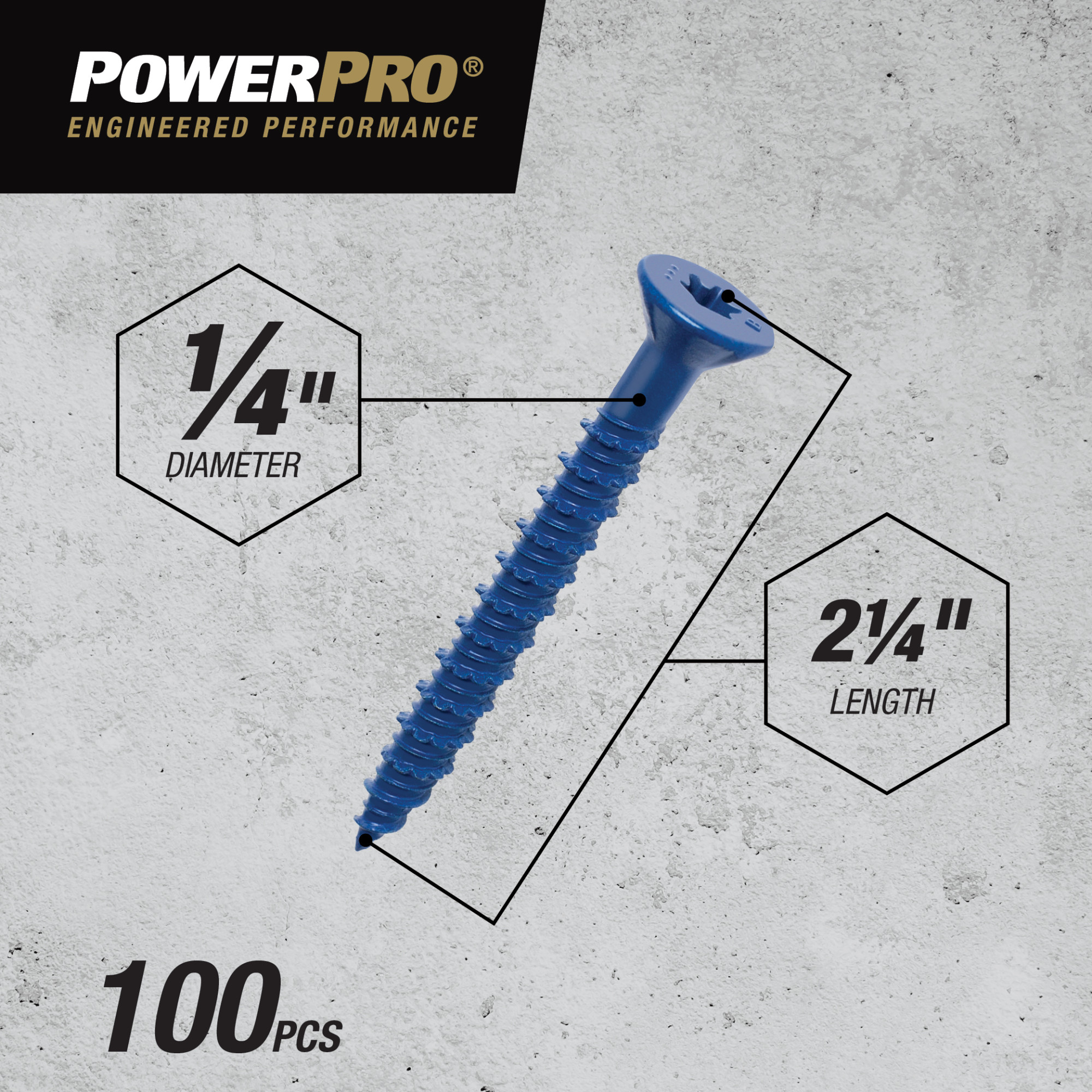 Power Pro Blue Flat-Head Concrete Screw Anchor (1/4 in. x 2-1/4 in.) - 100 pc